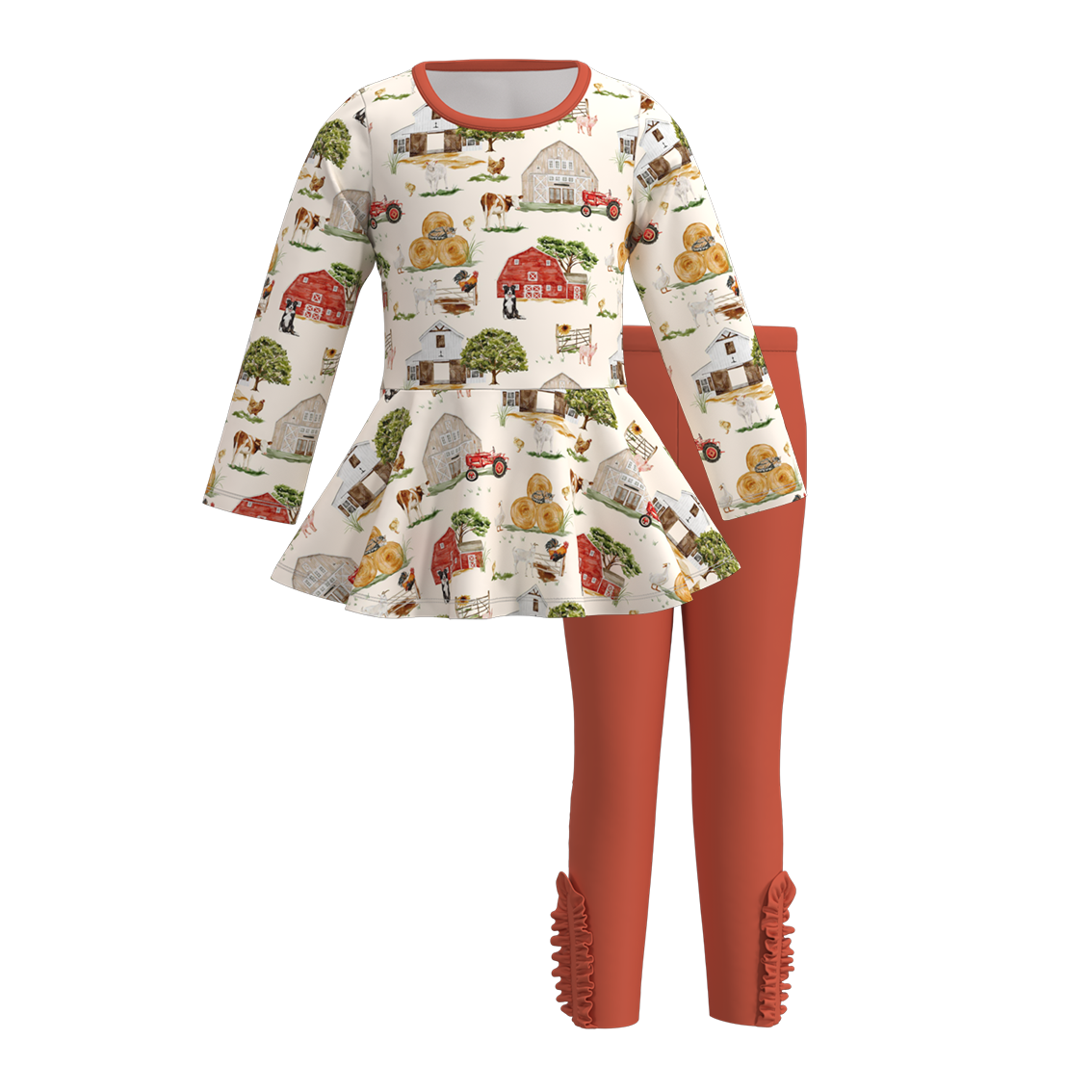 （Pre Order）Girls Fall Cute Animals Print Outfit Set