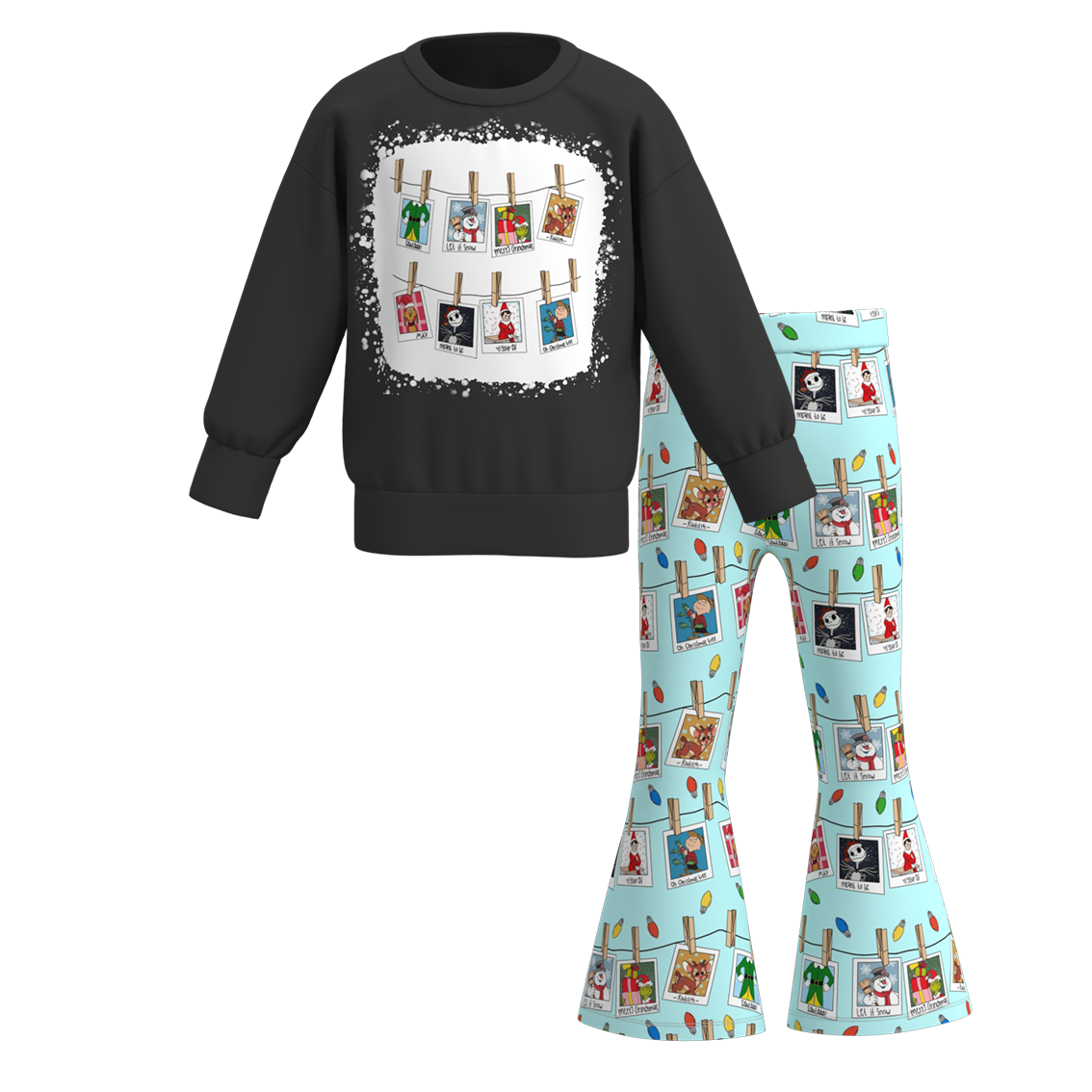 （Pre Order）Girls Christmas Print Sweatshirt Bell Pants Set