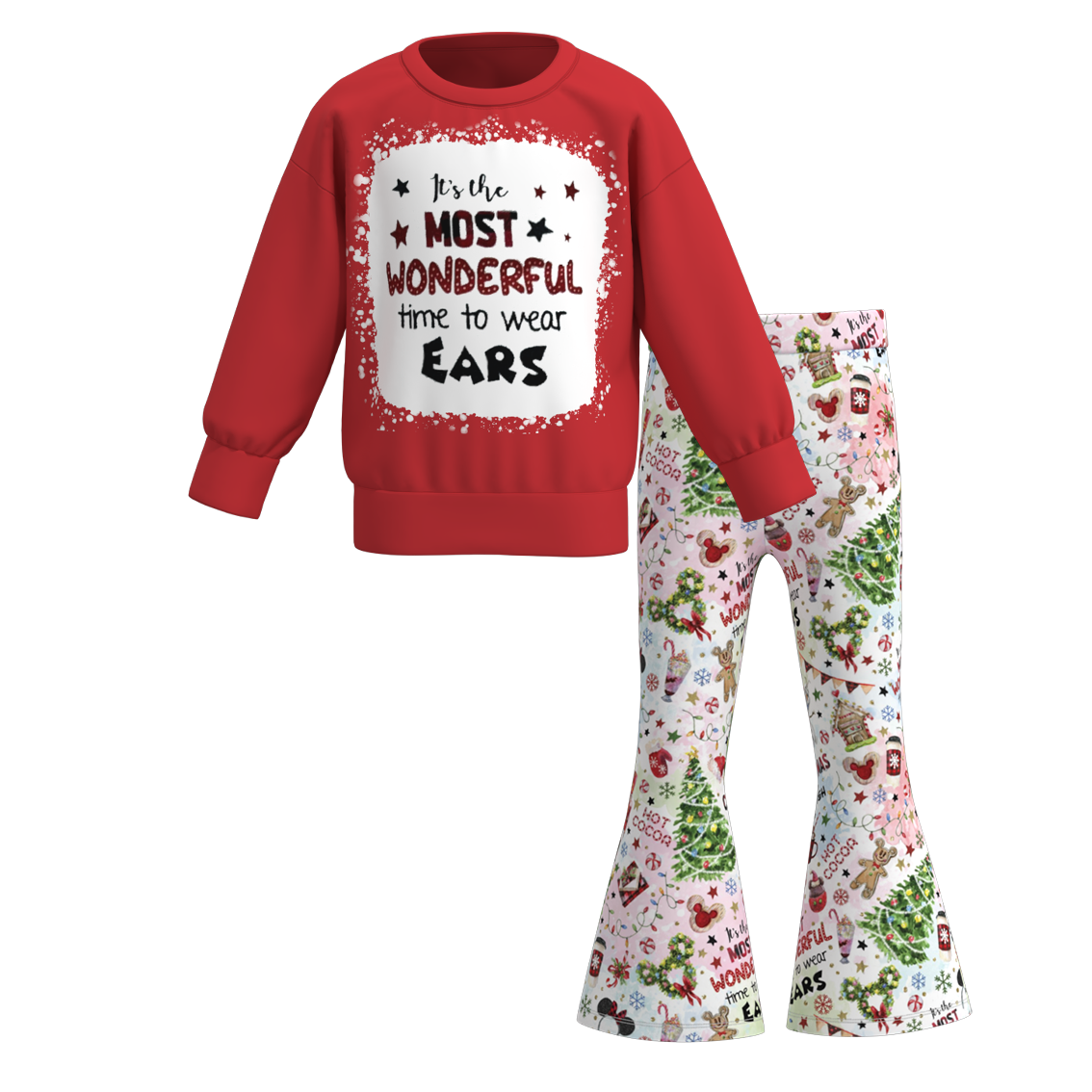 （Pre Order）Girls Christmas Print Sweatshirt Bell Pants Set