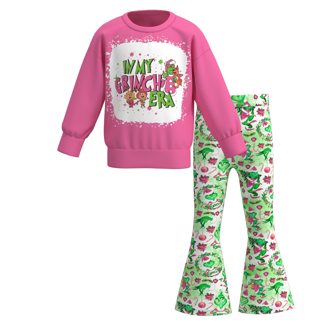 （Pre Order）Girls Christmas Print Sweatshirt Bell Pants Set