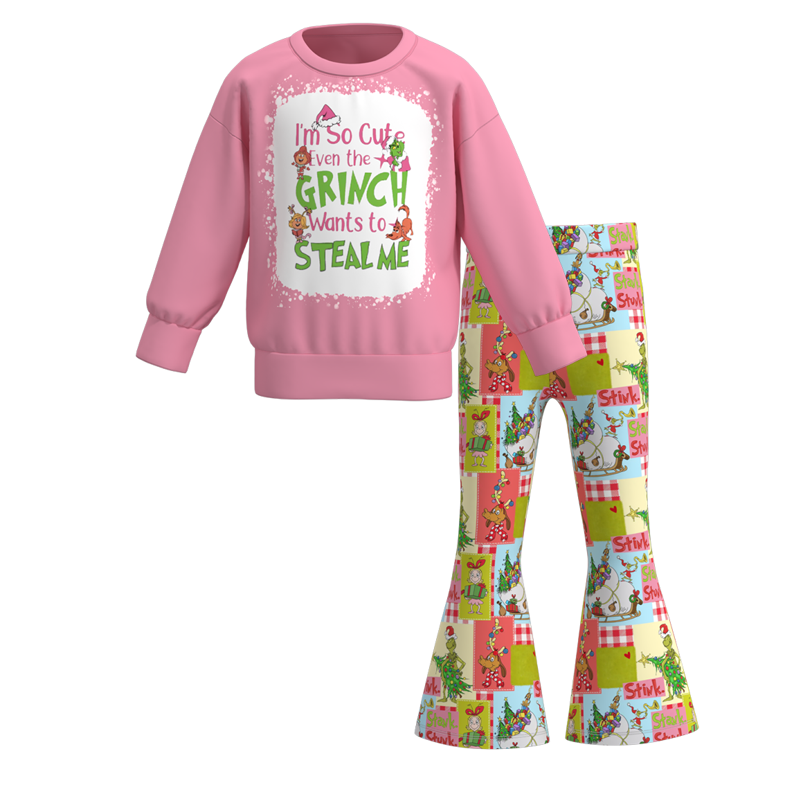 （Pre Order）Girls Christmas Print Sweatshirt Bell Pants Set