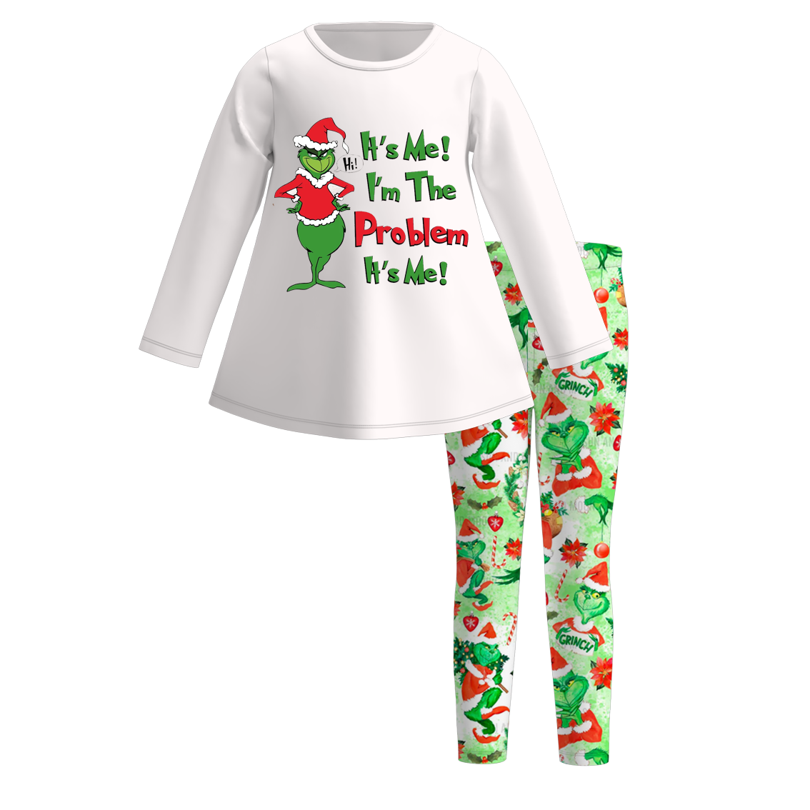 （Pre Order）Girls Christmas Cartoon Print Outfit Set