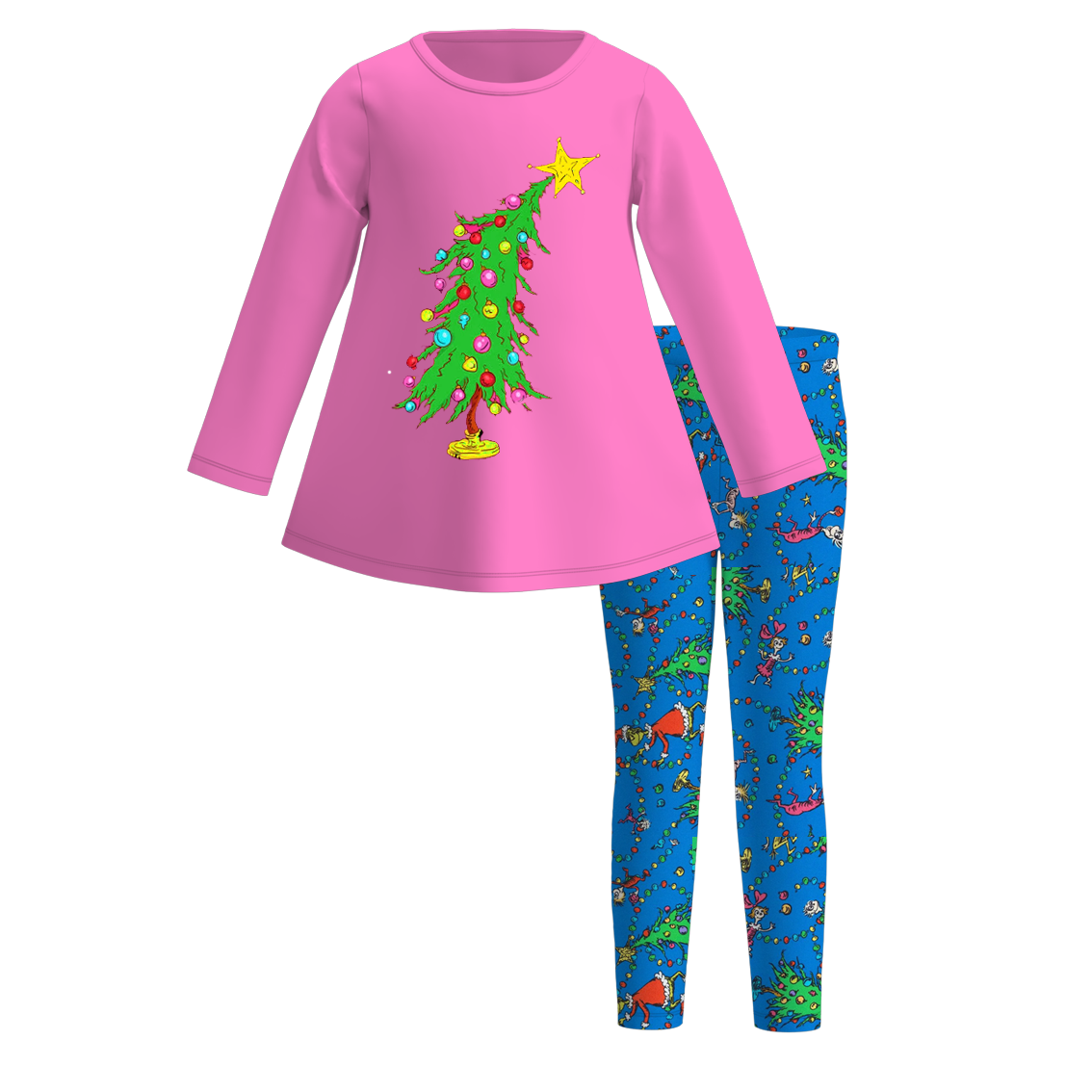 （Pre Order）Girls Christmas Cartoon Print Outfit Set