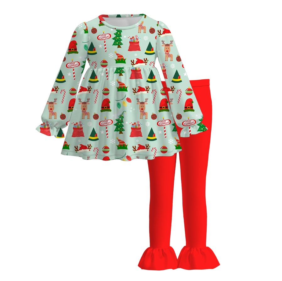 （Pre Order）Girls Christmas Nutcracker Print Outfit Set