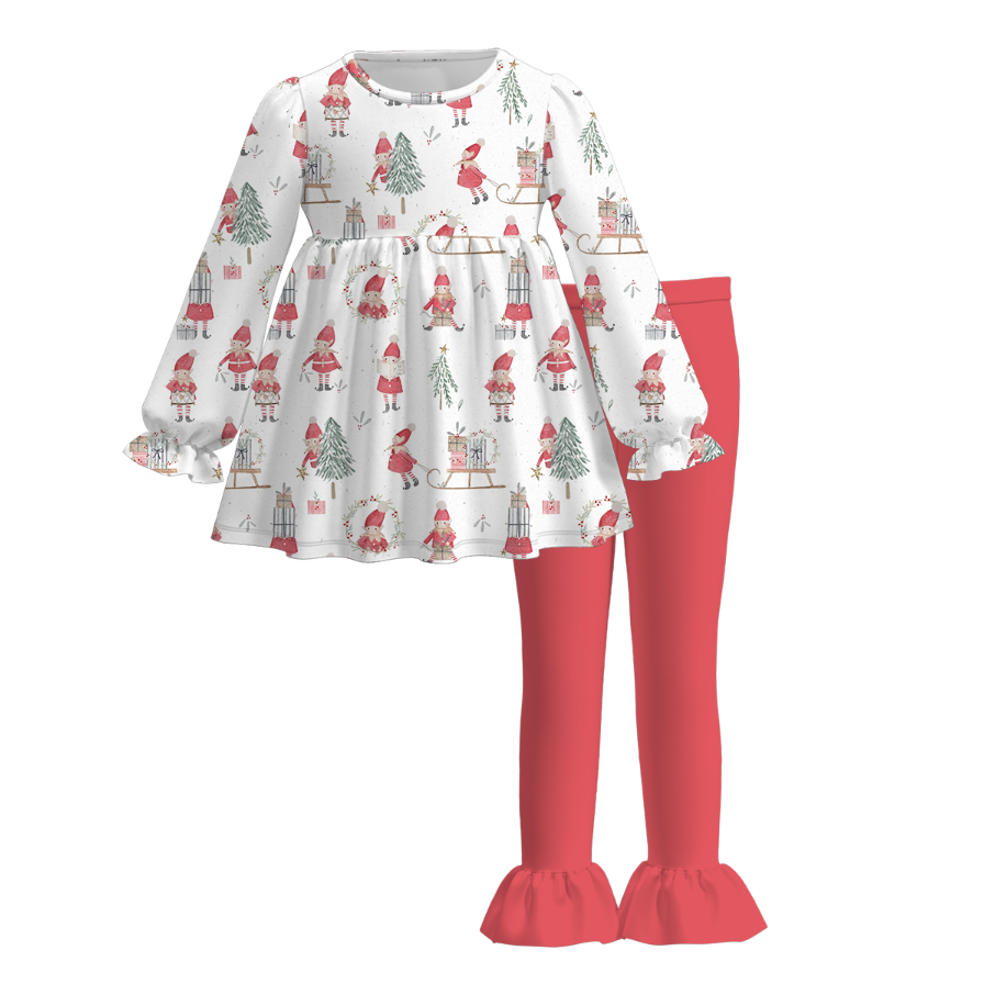 （Pre Order）Girls Christmas Nutcracker Print Outfit Set