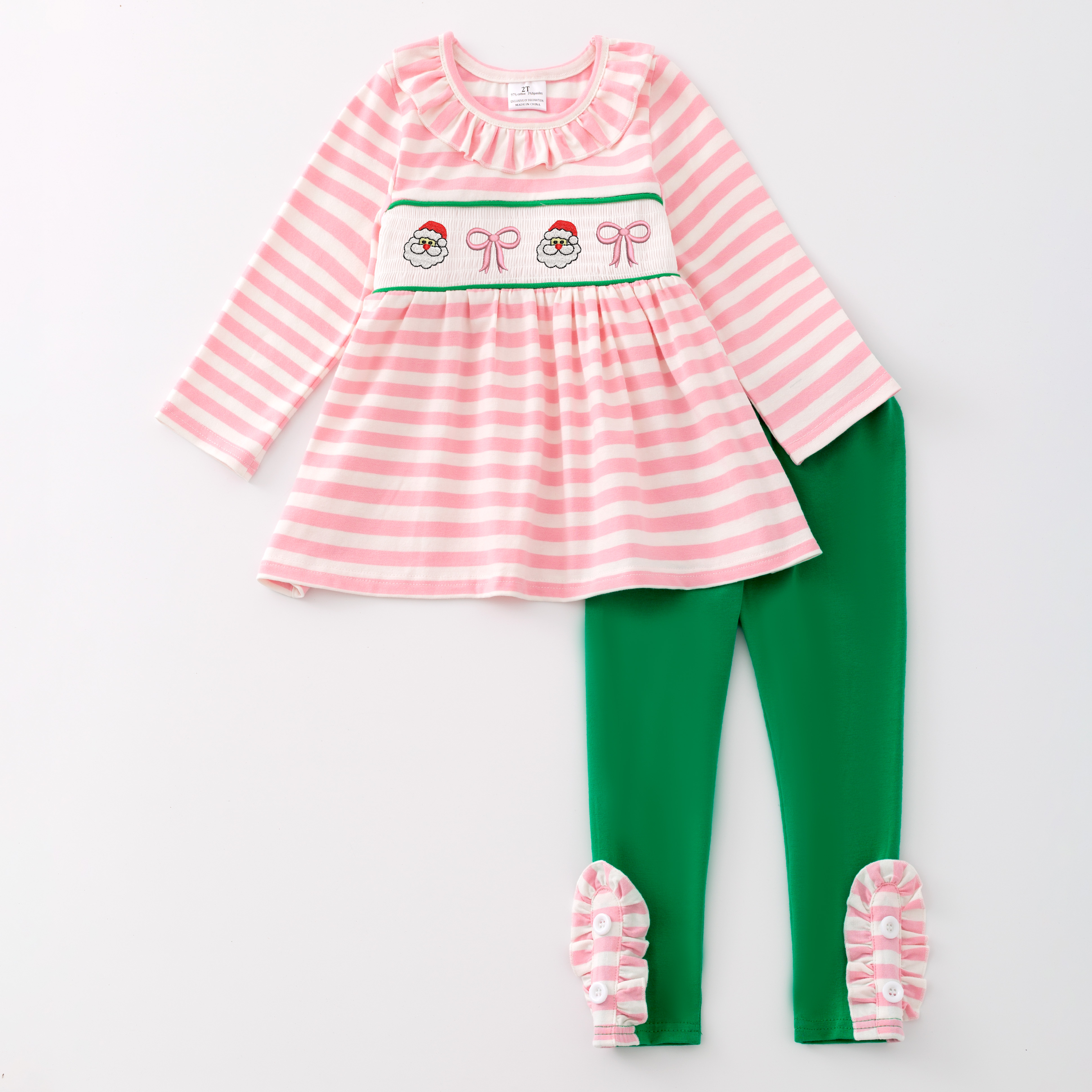 （Pre Order）Girls Christmas Embroidery Smocked Outfit Set