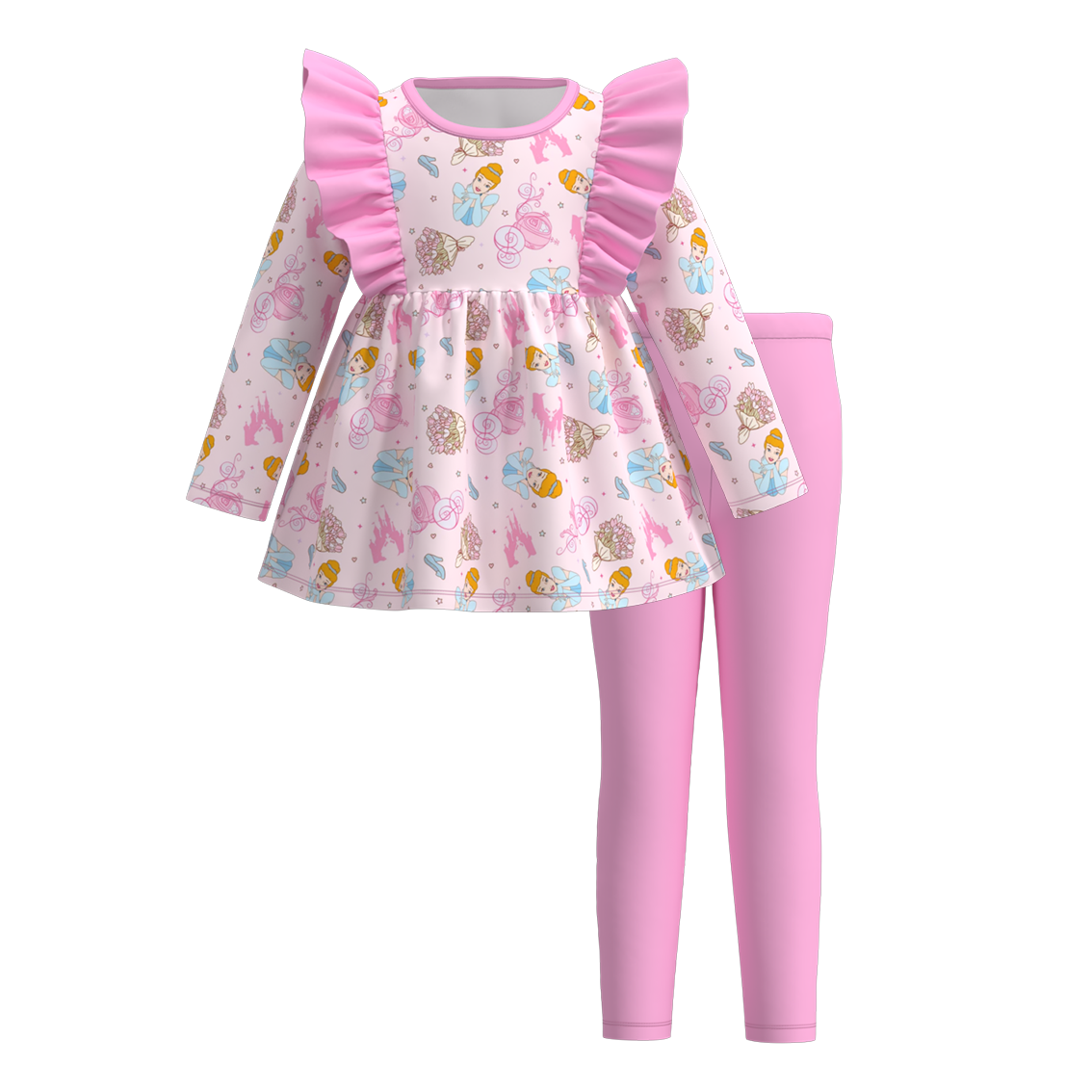 （Pre Order）Girls Valentine's Day Cartoon Print Outfit Set