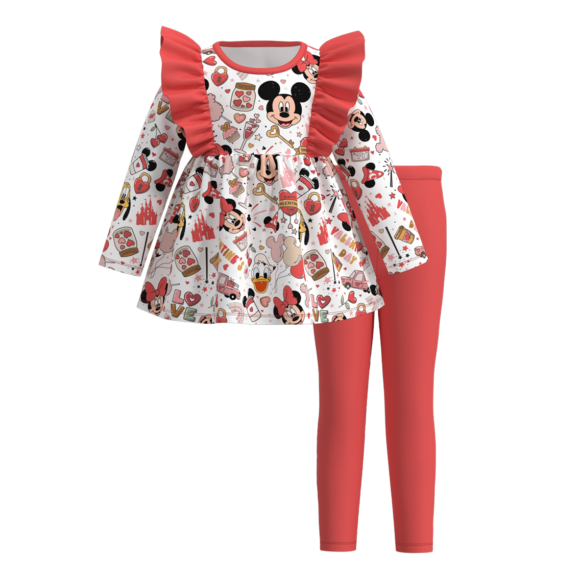 （Pre Order）Girls Valentine's Day Cartoon Print Outfit Set