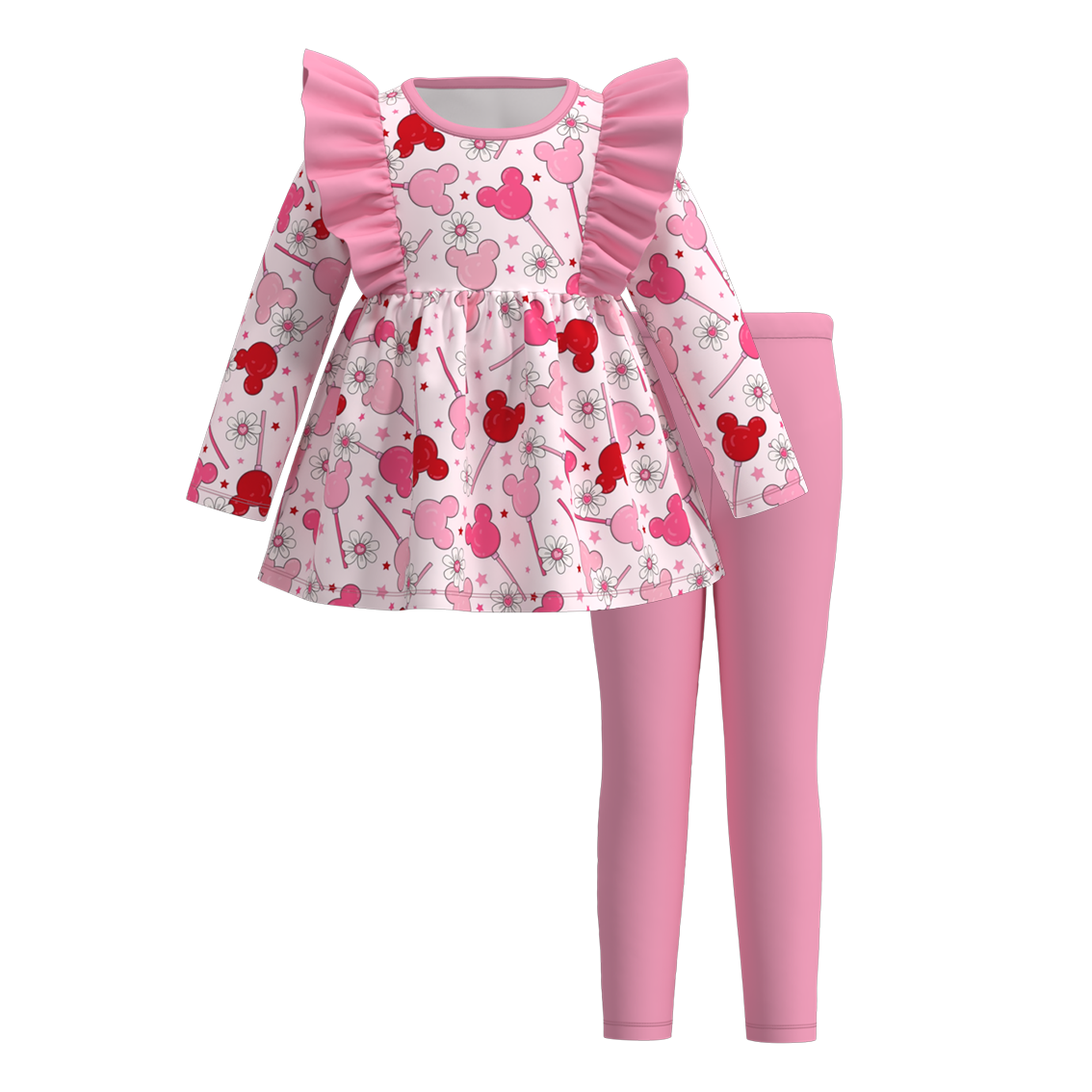 （Pre Order）Girls Valentine's Day Cartoon Print Outfit Set