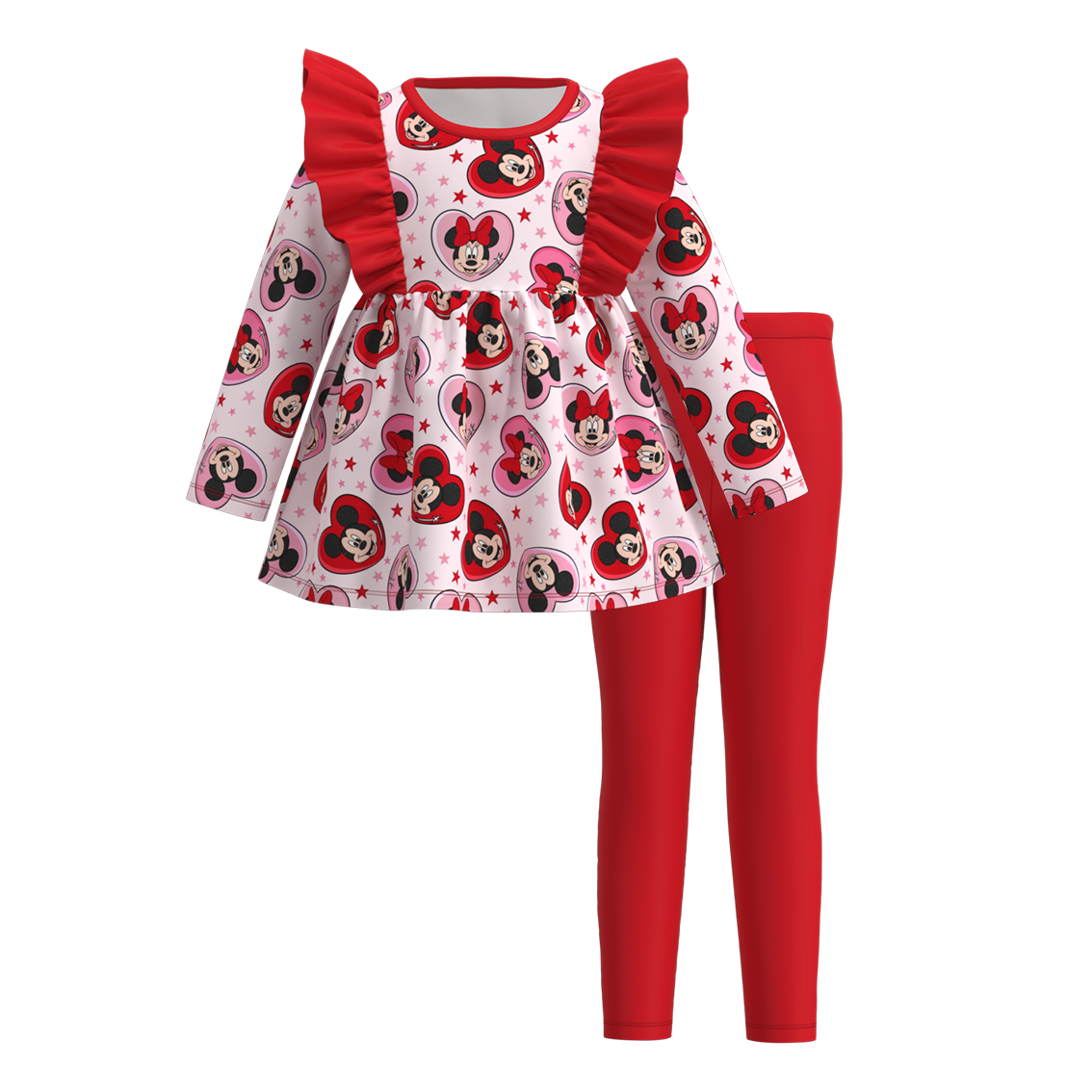 （Pre Order）Girls Valentine's Day Cartoon Print Outfit Set