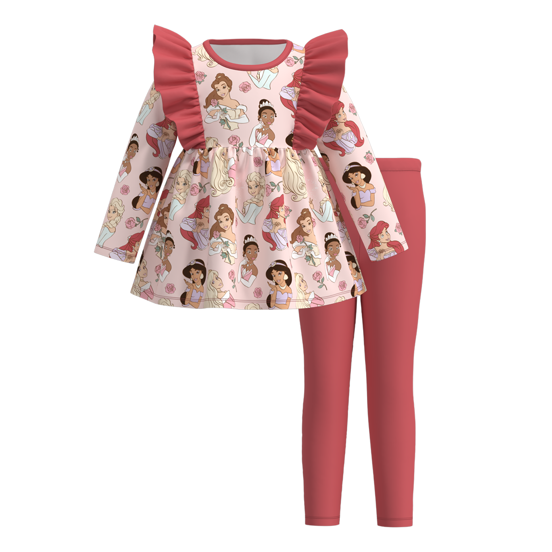 （Pre Order）Girls Valentine's Day Cartoon Print Outfit Set