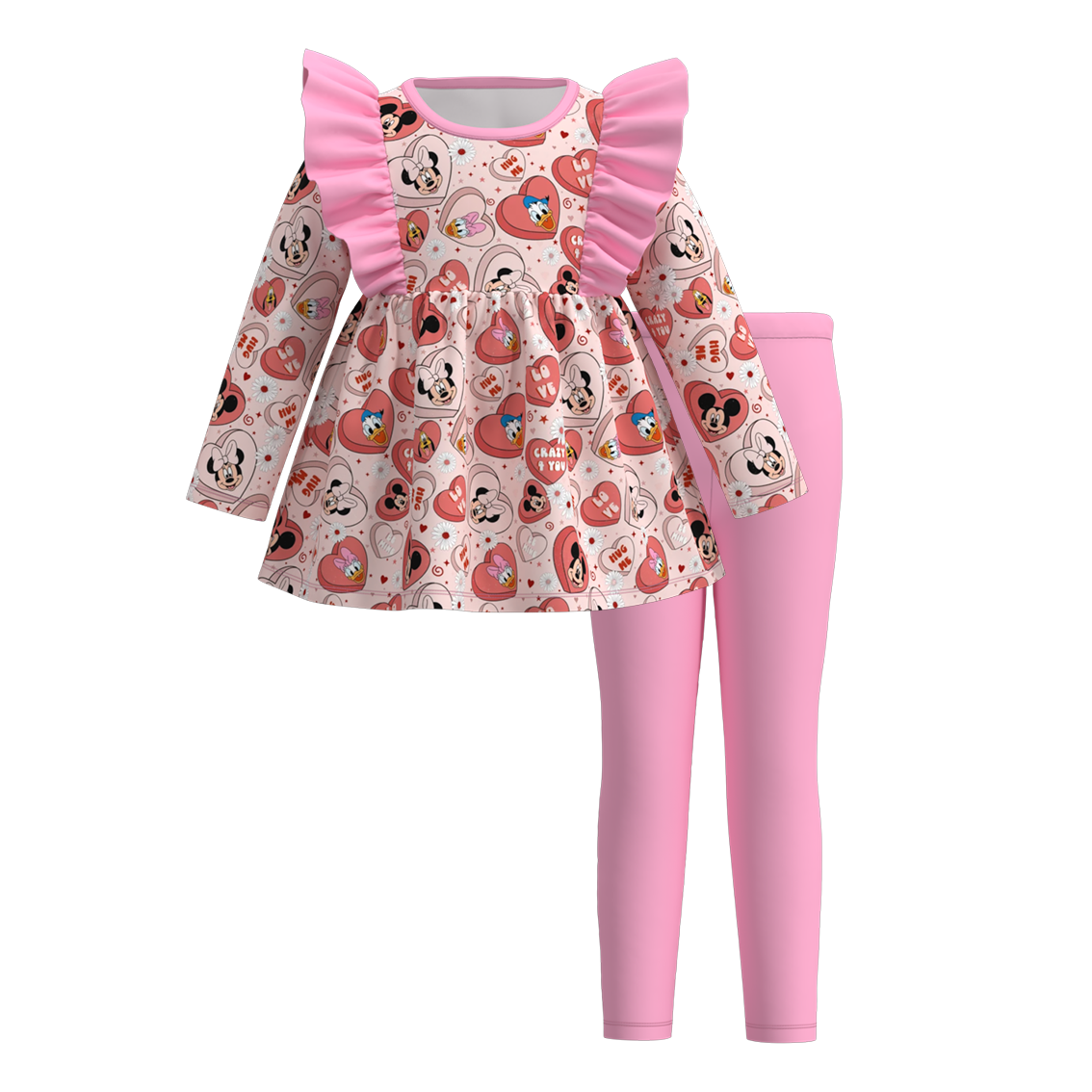 （Pre Order）Girls Valentine's Day Cartoon Print Outfit Set