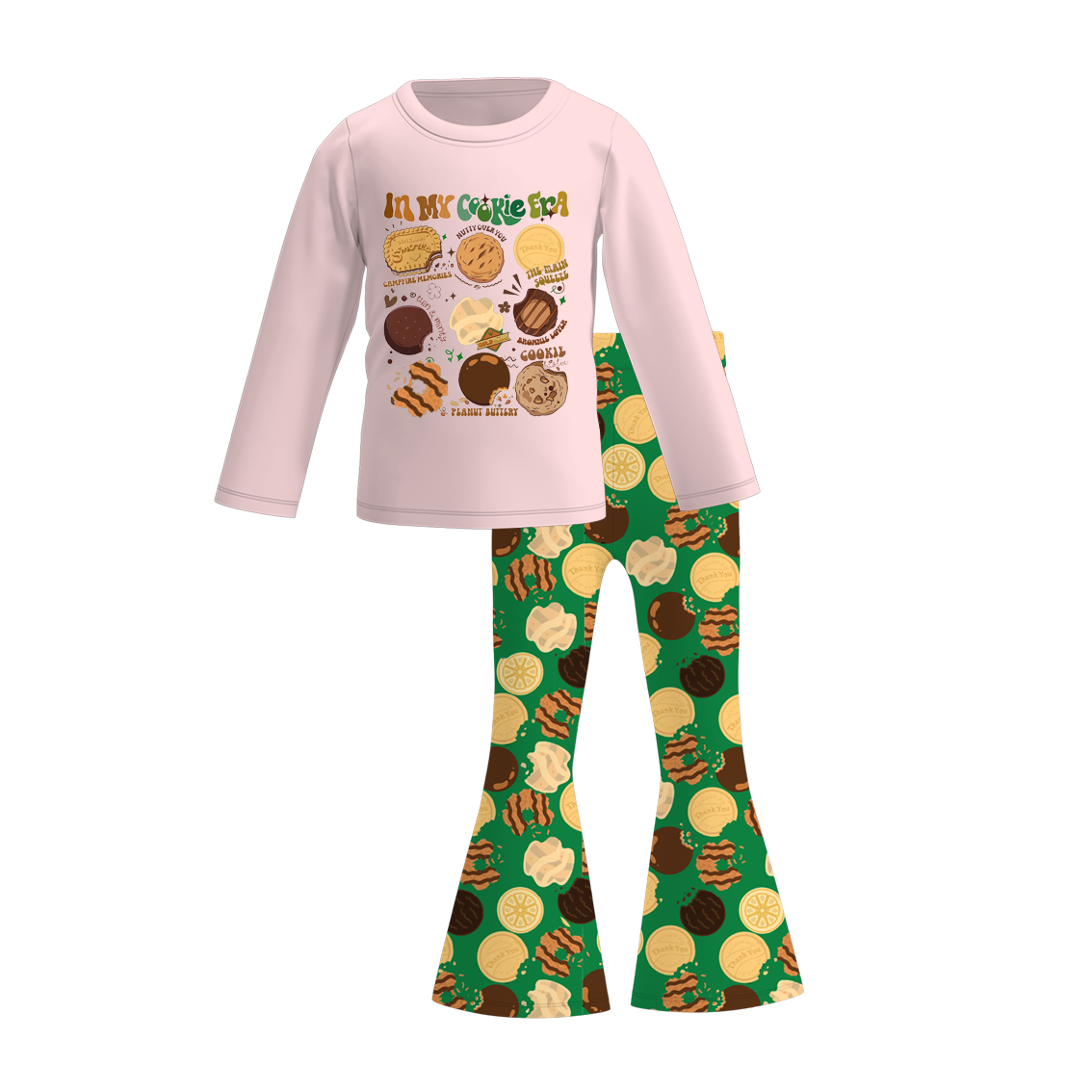 （Pre Order）Girls Fall Dessert Print Bell Pants Set