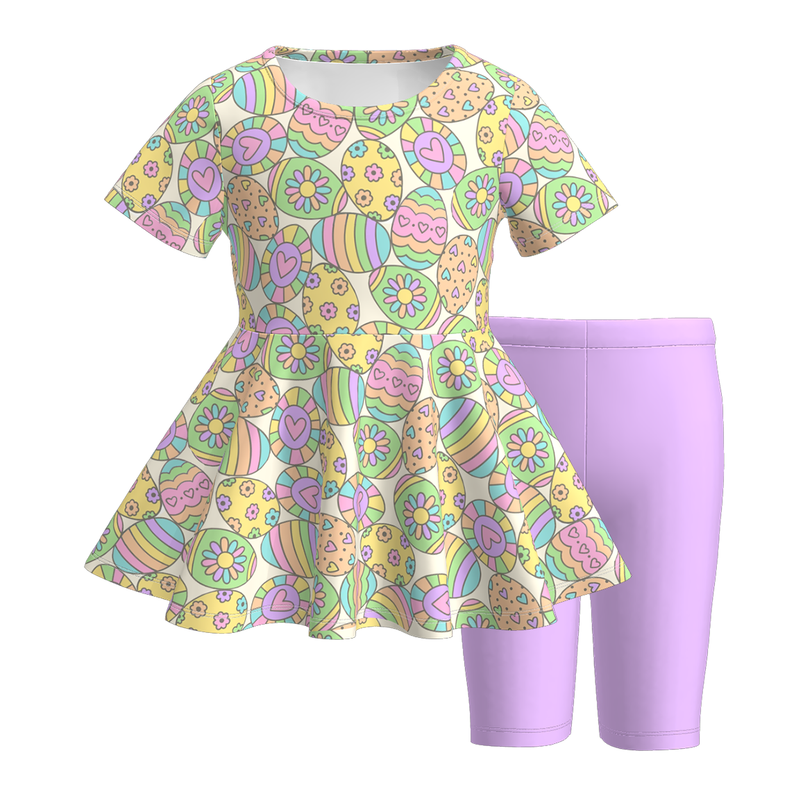 （Pre Order）Girls Easter Print Top Solid Color Shorts Set