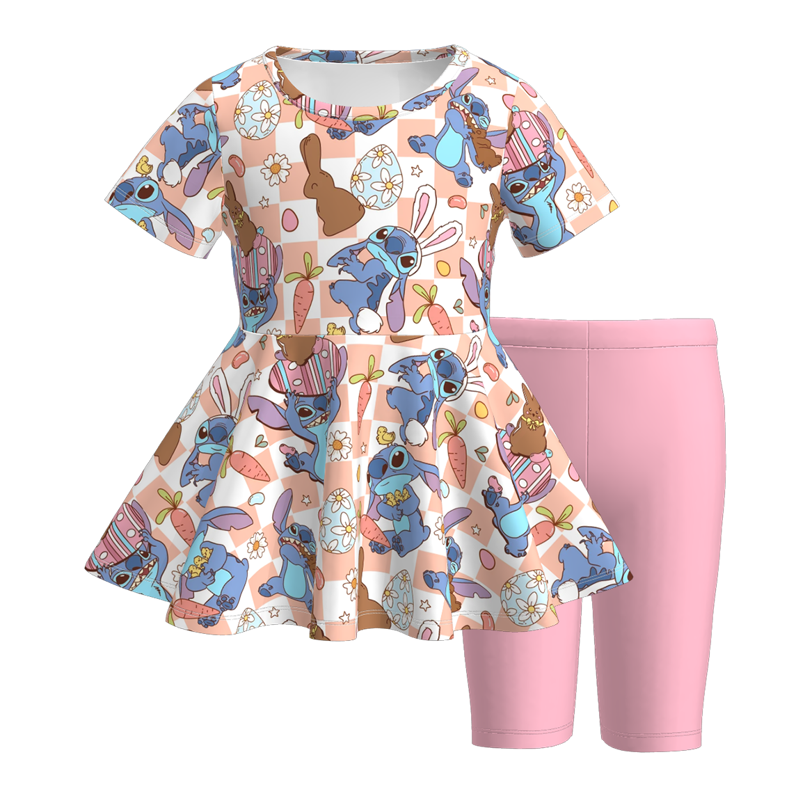 （Pre Order）Girls Easter Print Top Solid Color Shorts Set