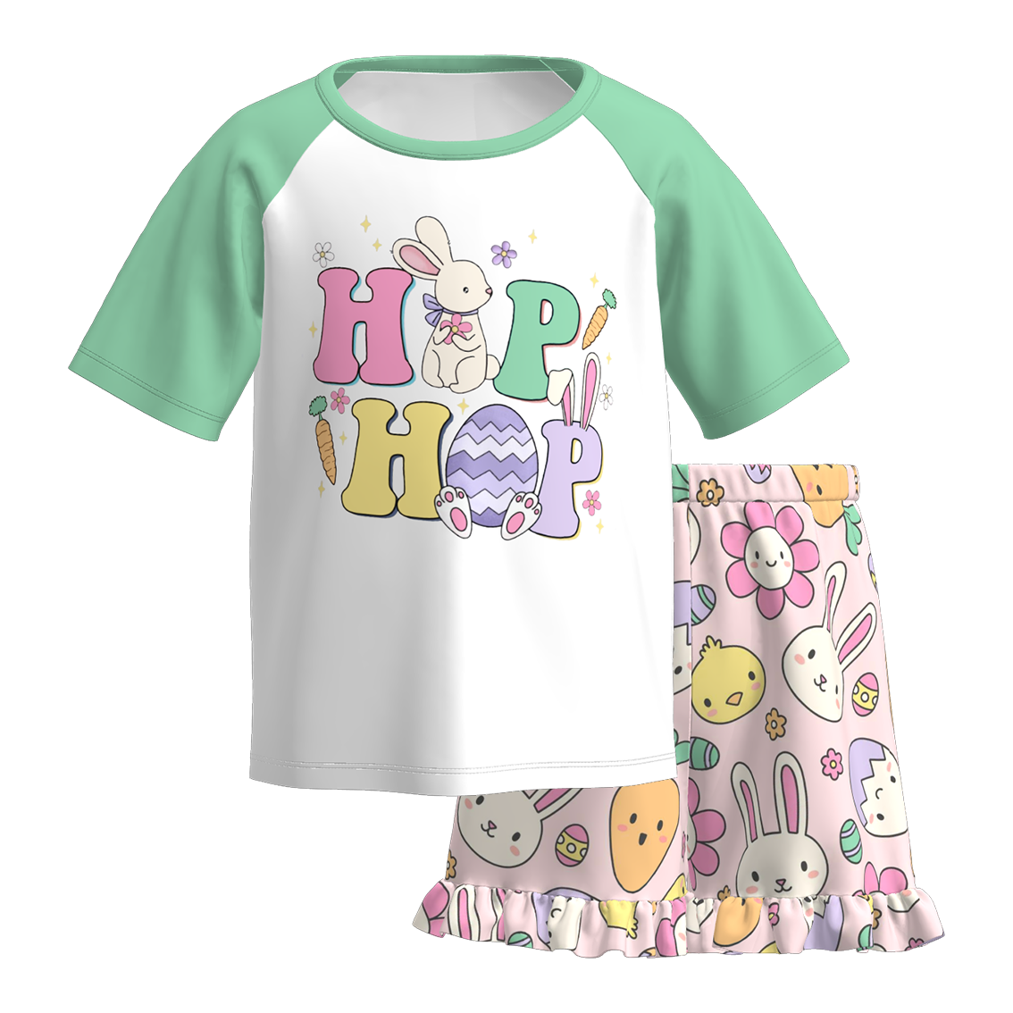 （Pre Order）Girls Easter Bunny Print Shorts Set