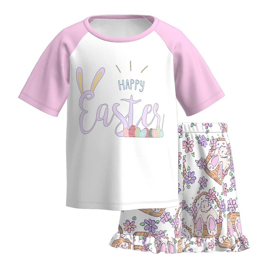 （Pre Order）Girls Easter Bunny Print Shorts Set