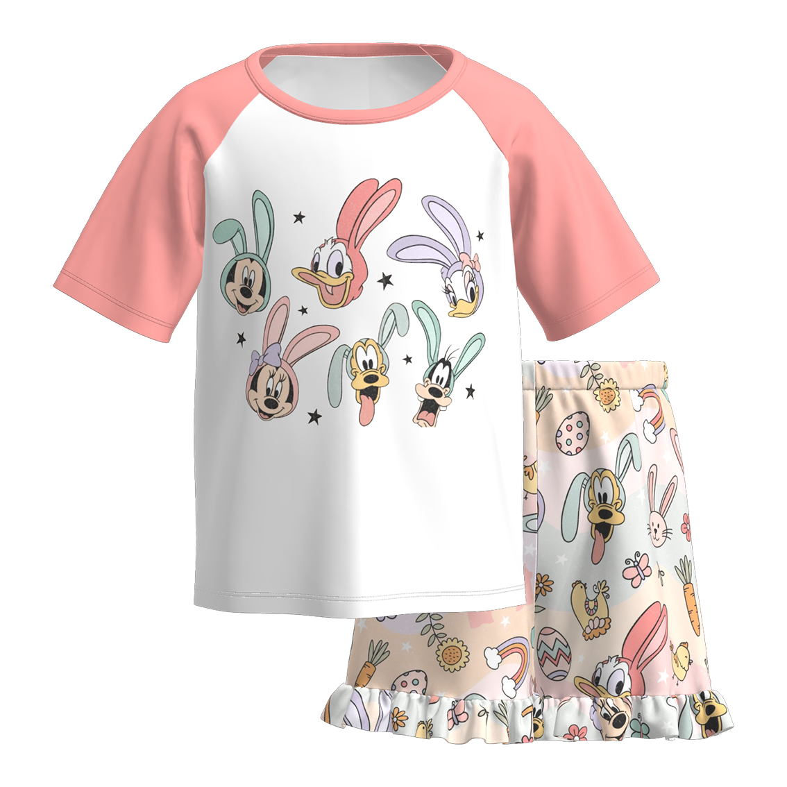 （Pre Order）Girls Easter Bunny Print Shorts Set