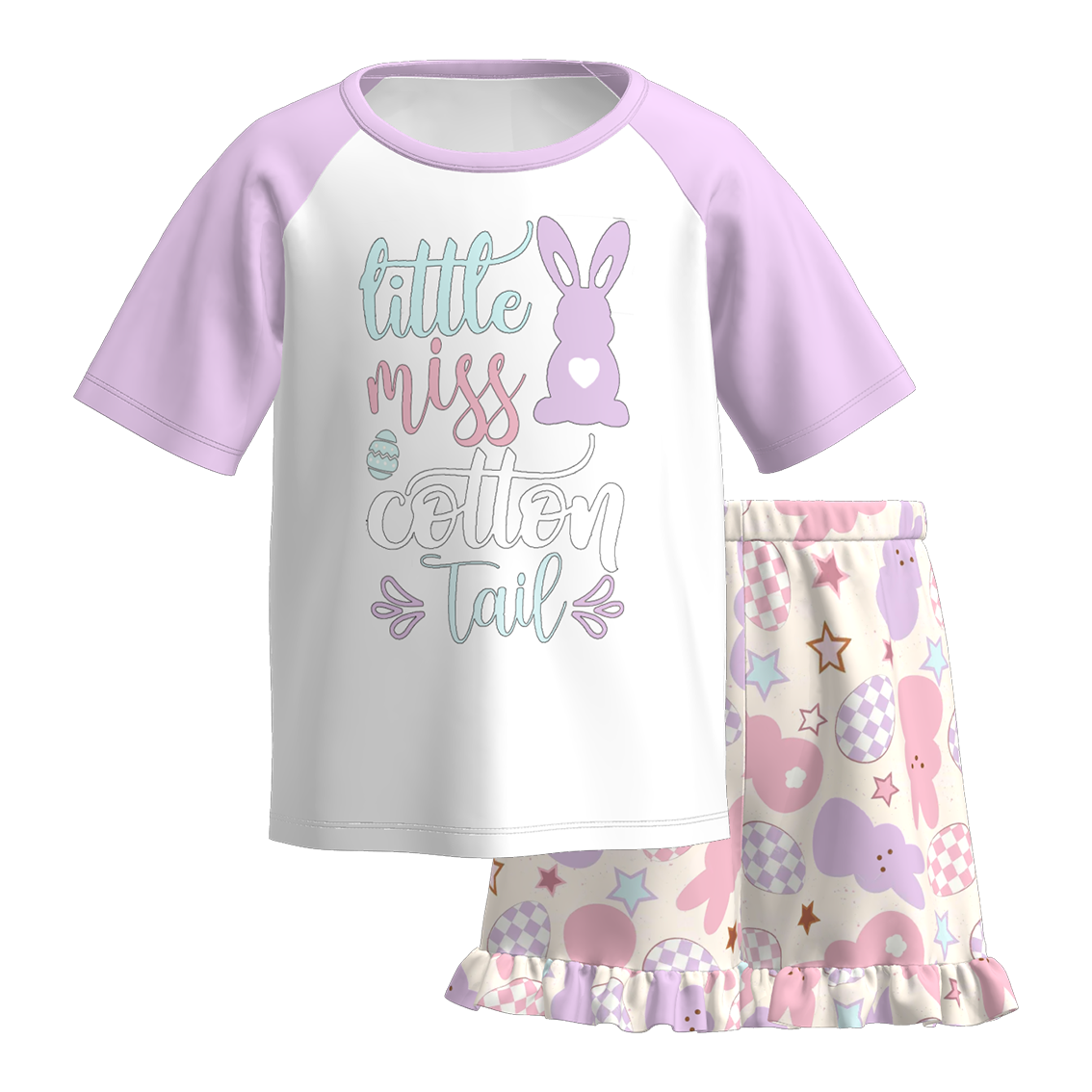 （Pre Order）Girls Easter Bunny Print Shorts Set