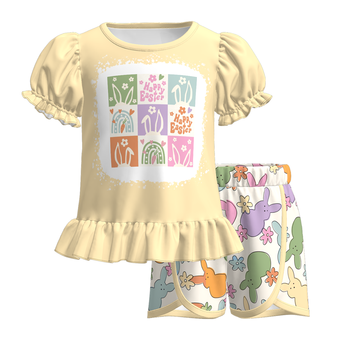 （Pre Order）Girls Easter Bunny Print Shorts Set