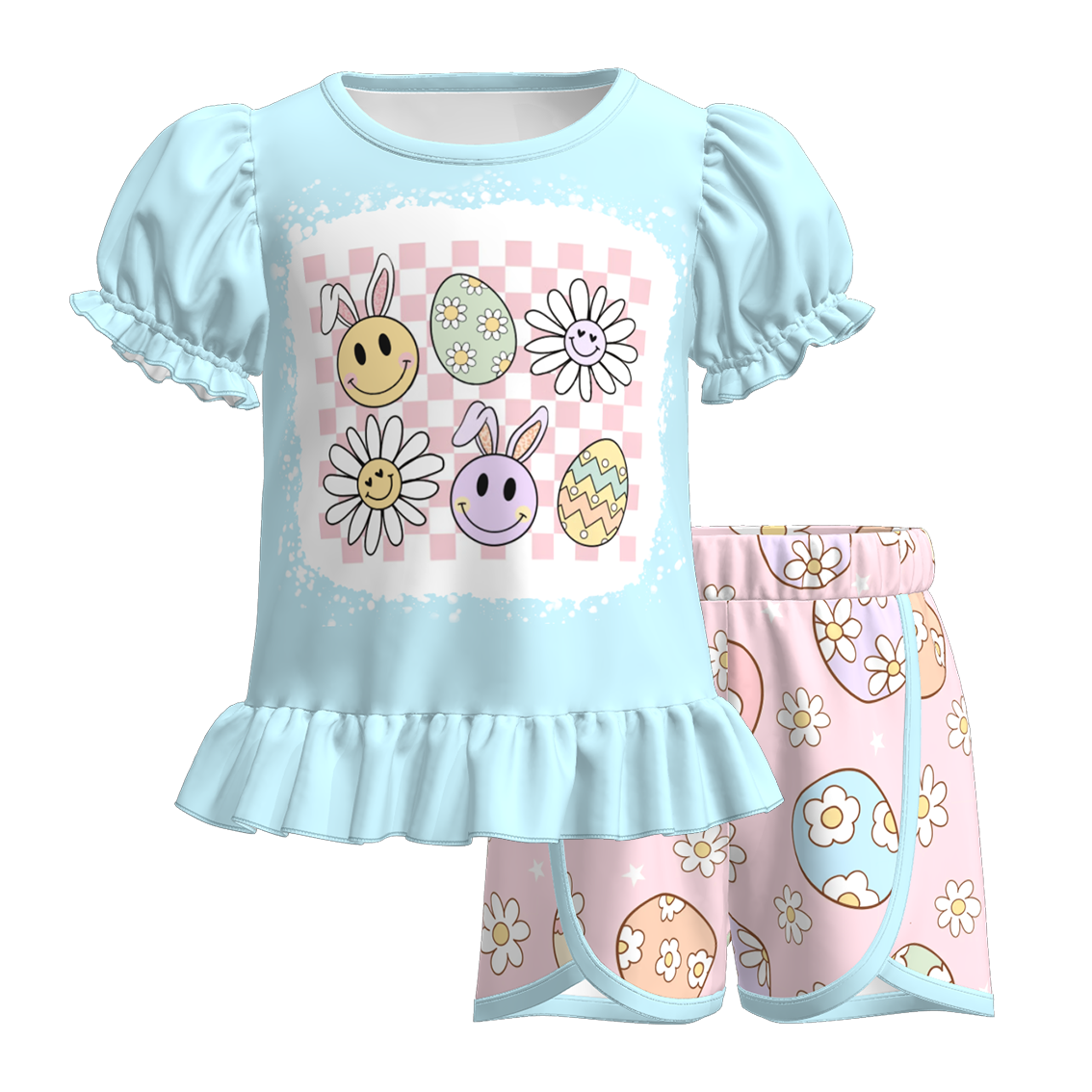 （Pre Order）Girls Easter Bunny Print Shorts Set