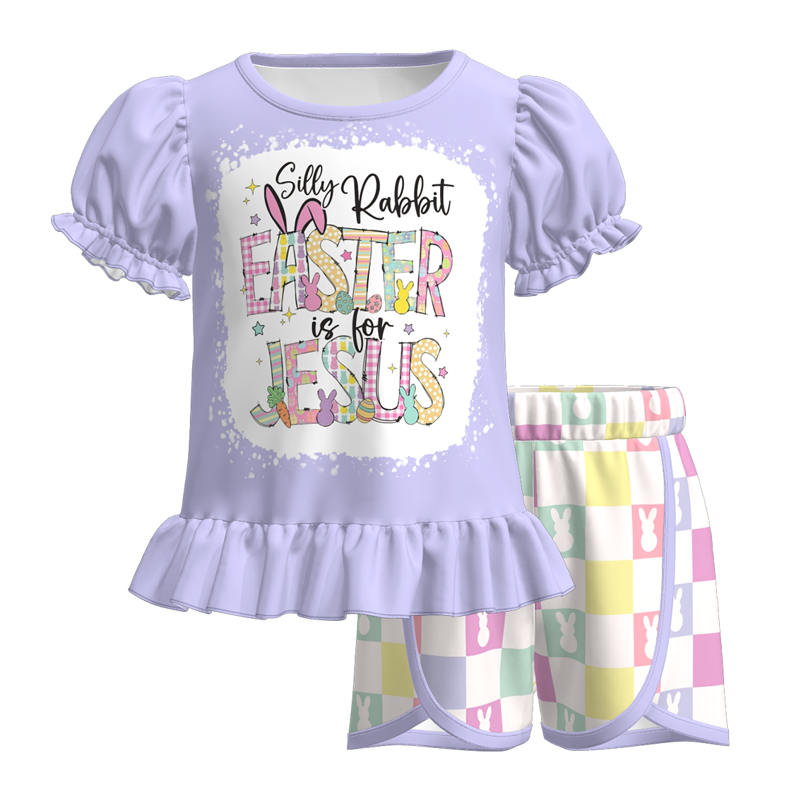 （Pre Order）Girls Easter Bunny Print Shorts Set