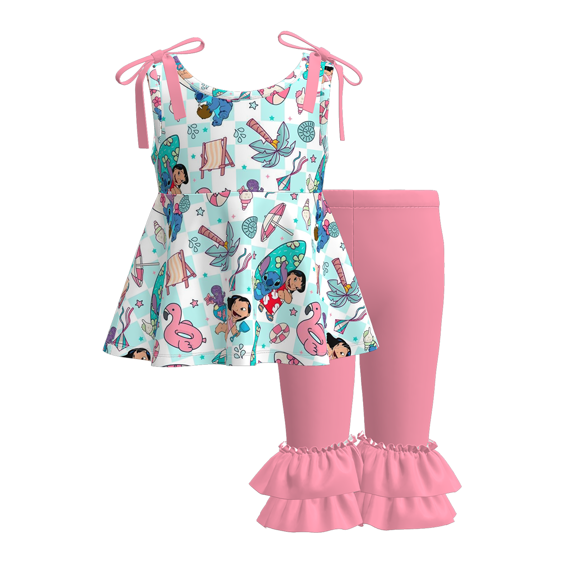 （Pre Order）Girls Summer Print Halter Top and Capris Set