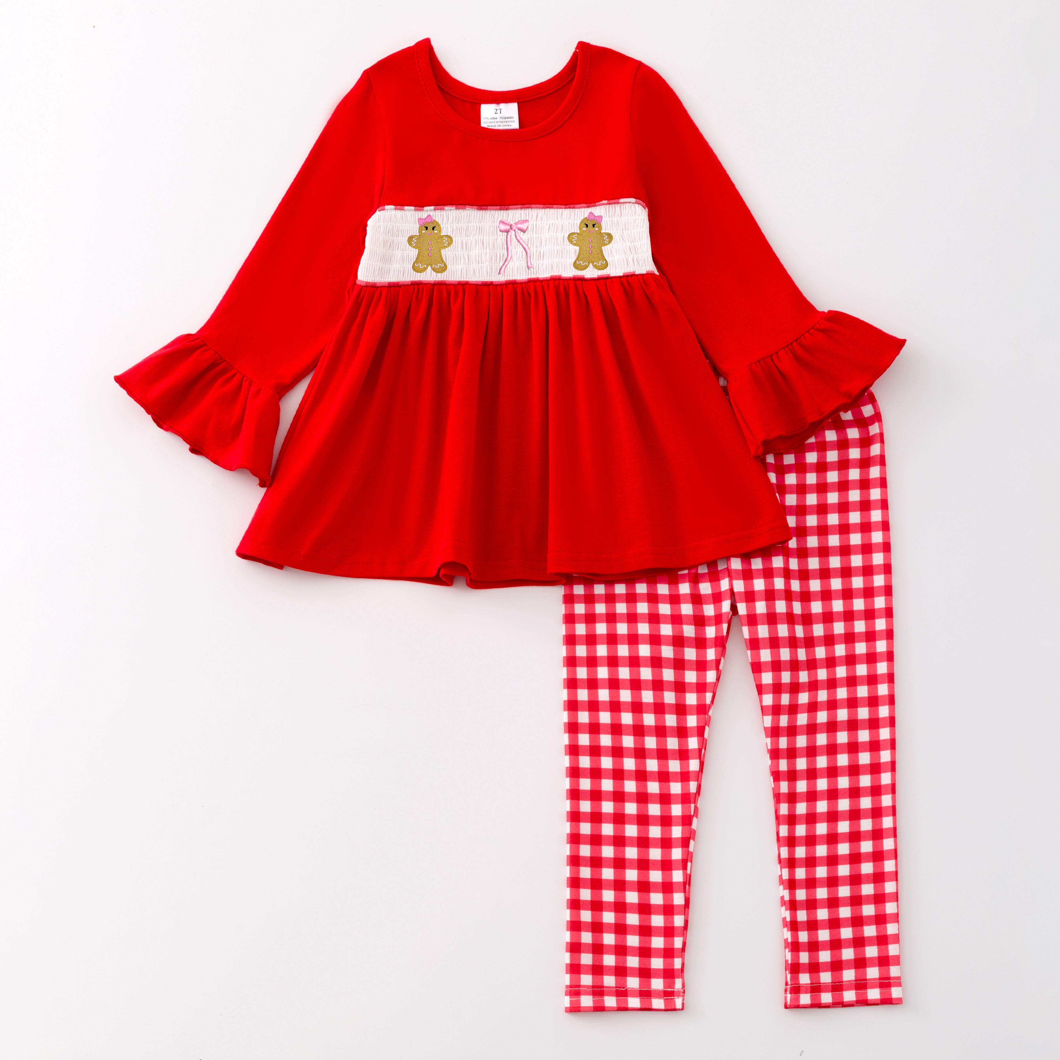 （Pre Order）Girls Christmas Embroidery Smocked Outfit Set