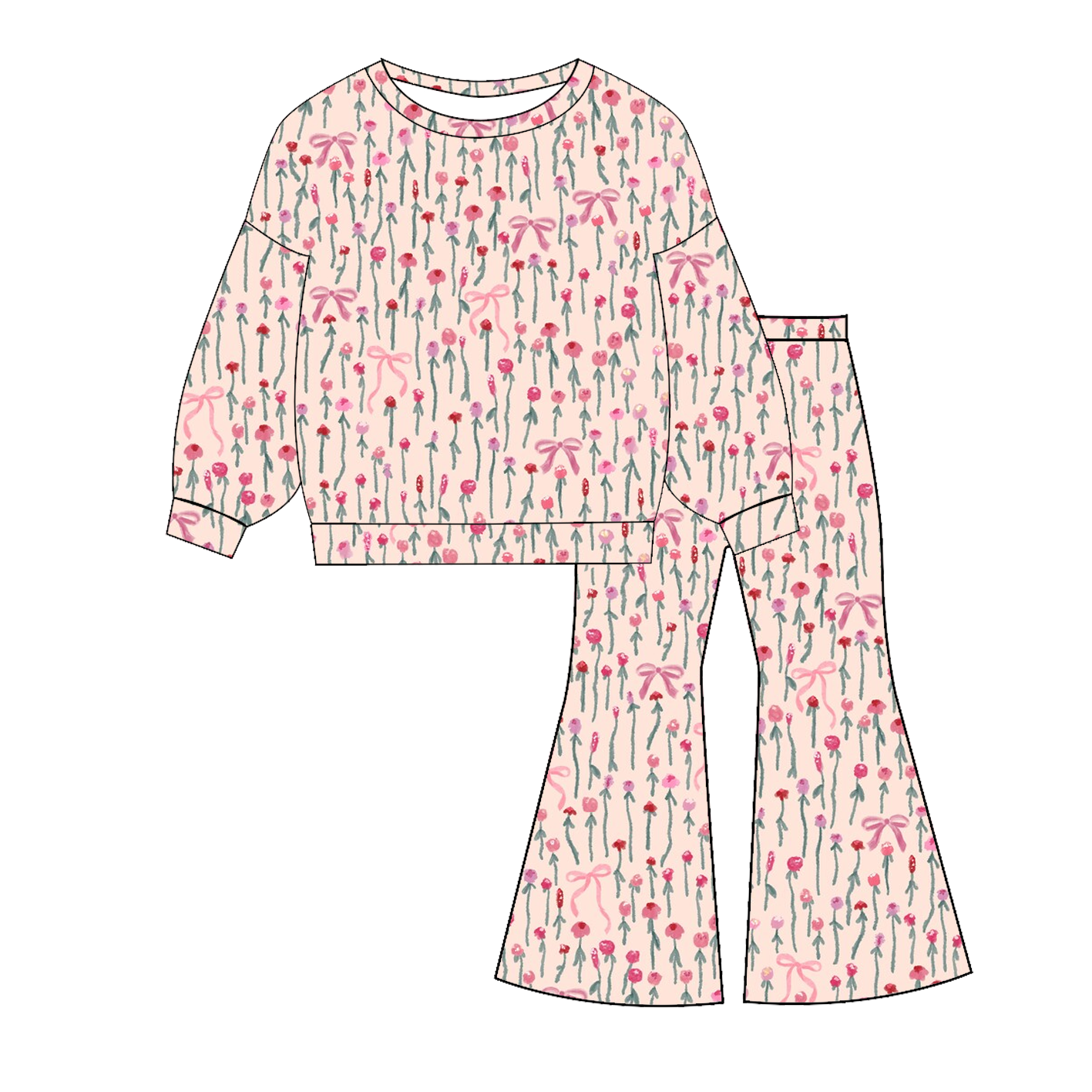 （Pre Order）Girls Valentine's Day Print Twill Sweatshirt Suit