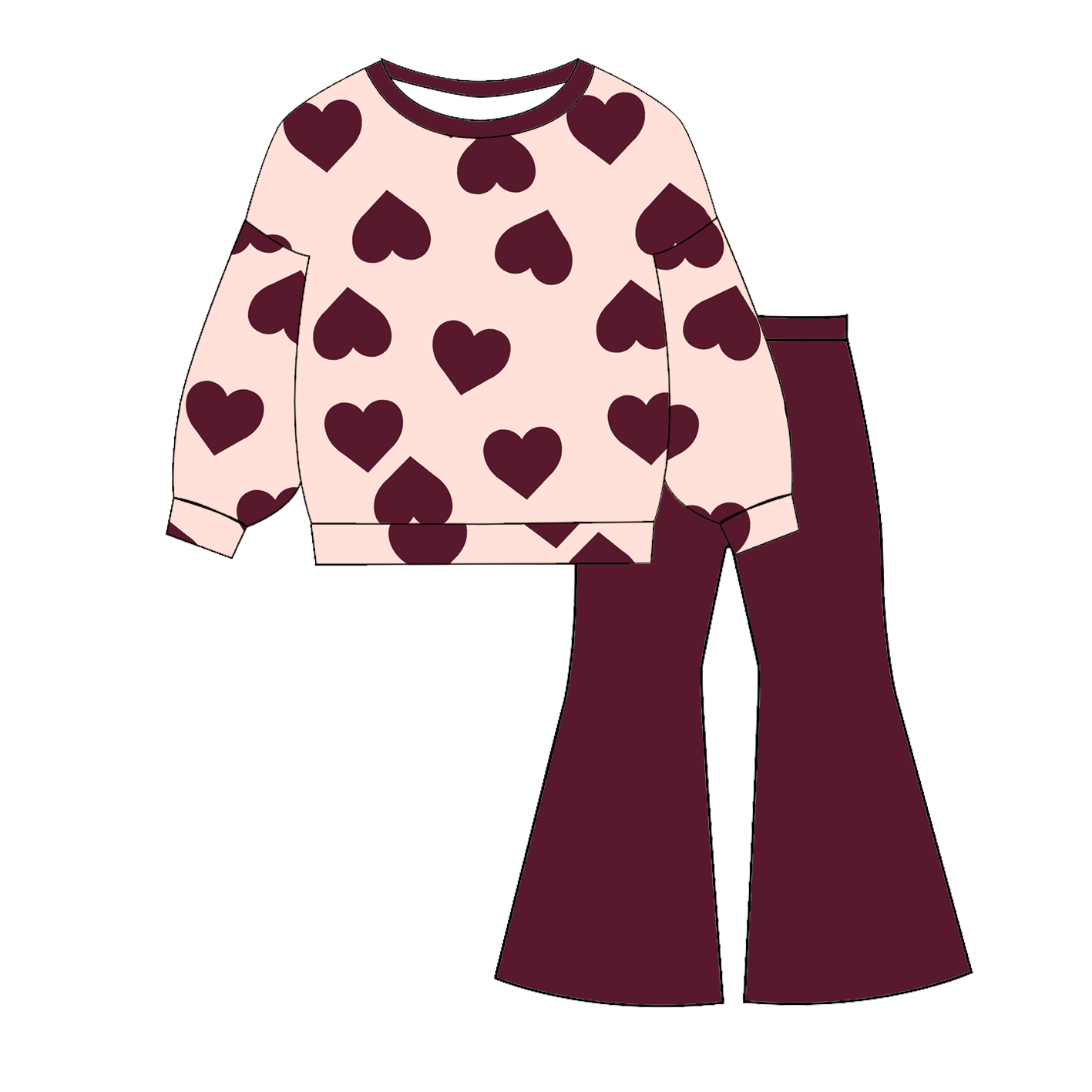 （Pre Order）Girls Valentine's Day Print Twill Sweatshirt Suit