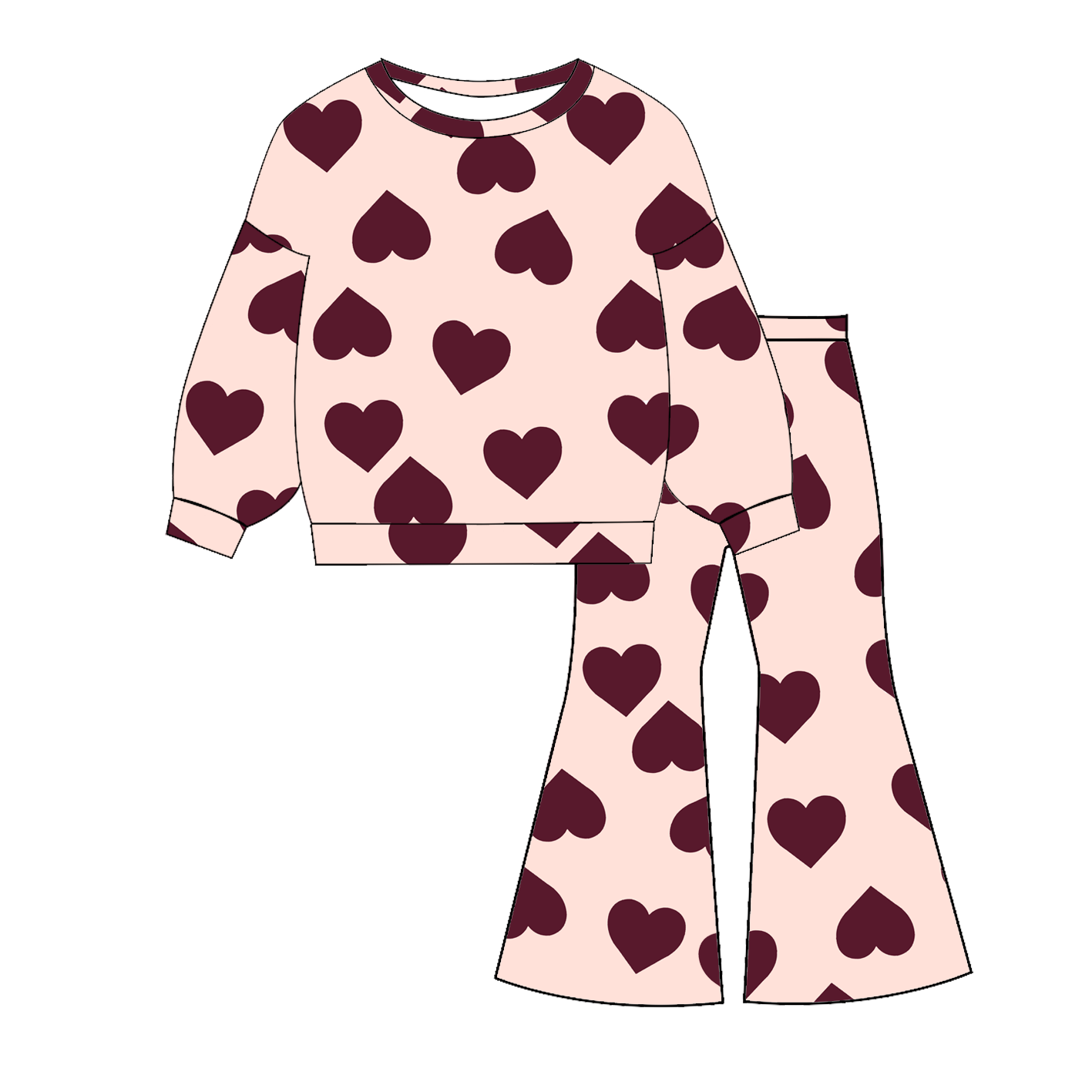 （Pre Order）Girls Valentine's Day Print Twill Sweatshirt Suit