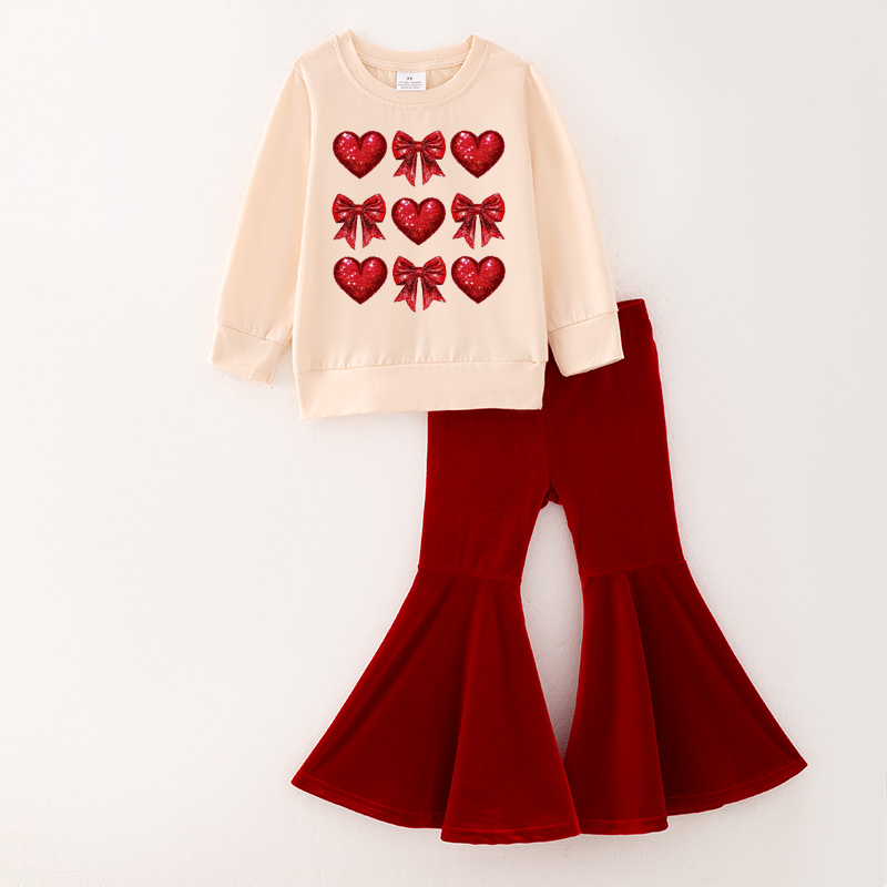 （Pre Order）Girls Valentine's Day Print Outfit Set