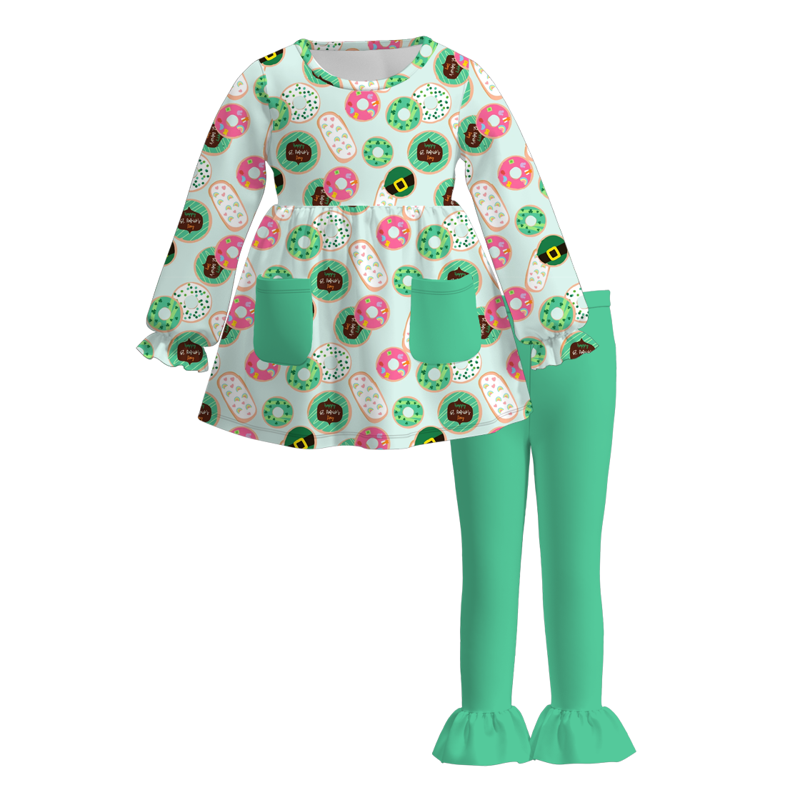 （Pre Order）Girls St.Patrick's Day Shamrock Print Outfit Set