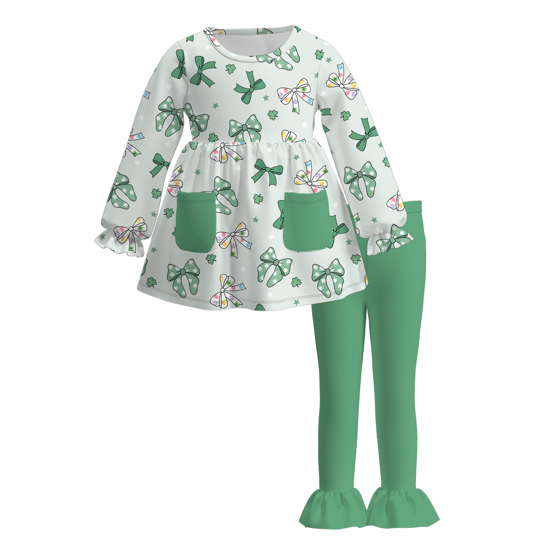 （Pre Order）Girls St.Patrick's Day Shamrock Print Outfit Set