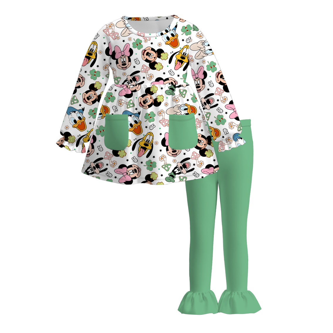 （Pre Order）Girls St.Patrick's Day Shamrock Print Outfit Set