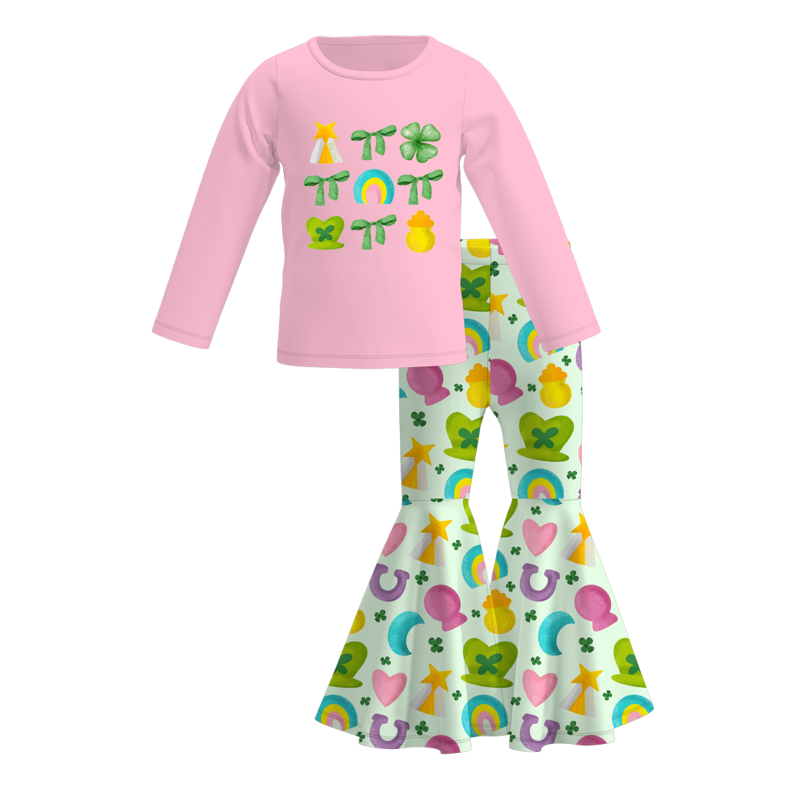 （Pre Order）Girls St.Patrick's Day Shamrock Print Outfit Set