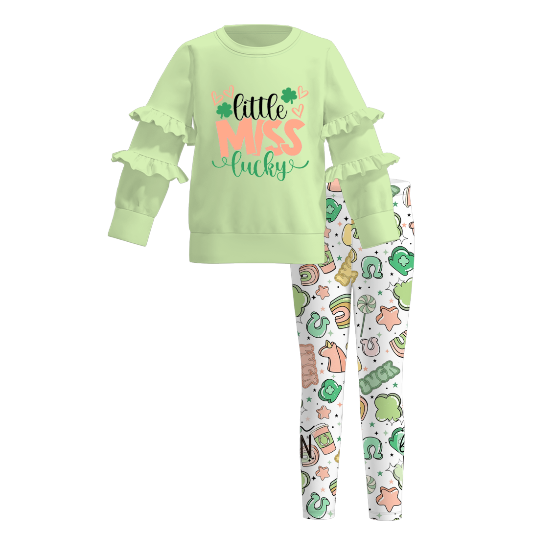 （Pre Order）Girls St.Patrick's Day Shamrock Print Outfit Set