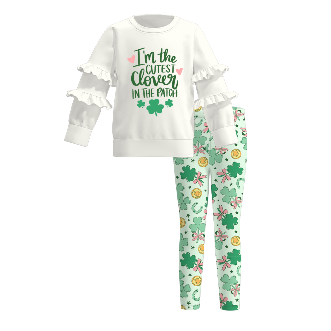 （Pre Order）Girls St.Patrick's Day Shamrock Print Outfit Set