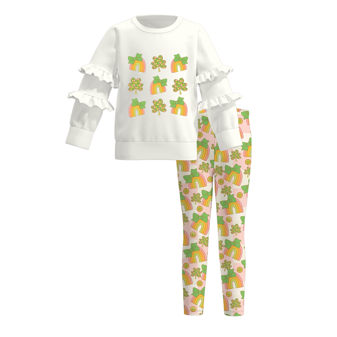 （Pre Order）Girls St.Patrick's Day Shamrock Print Outfit Set