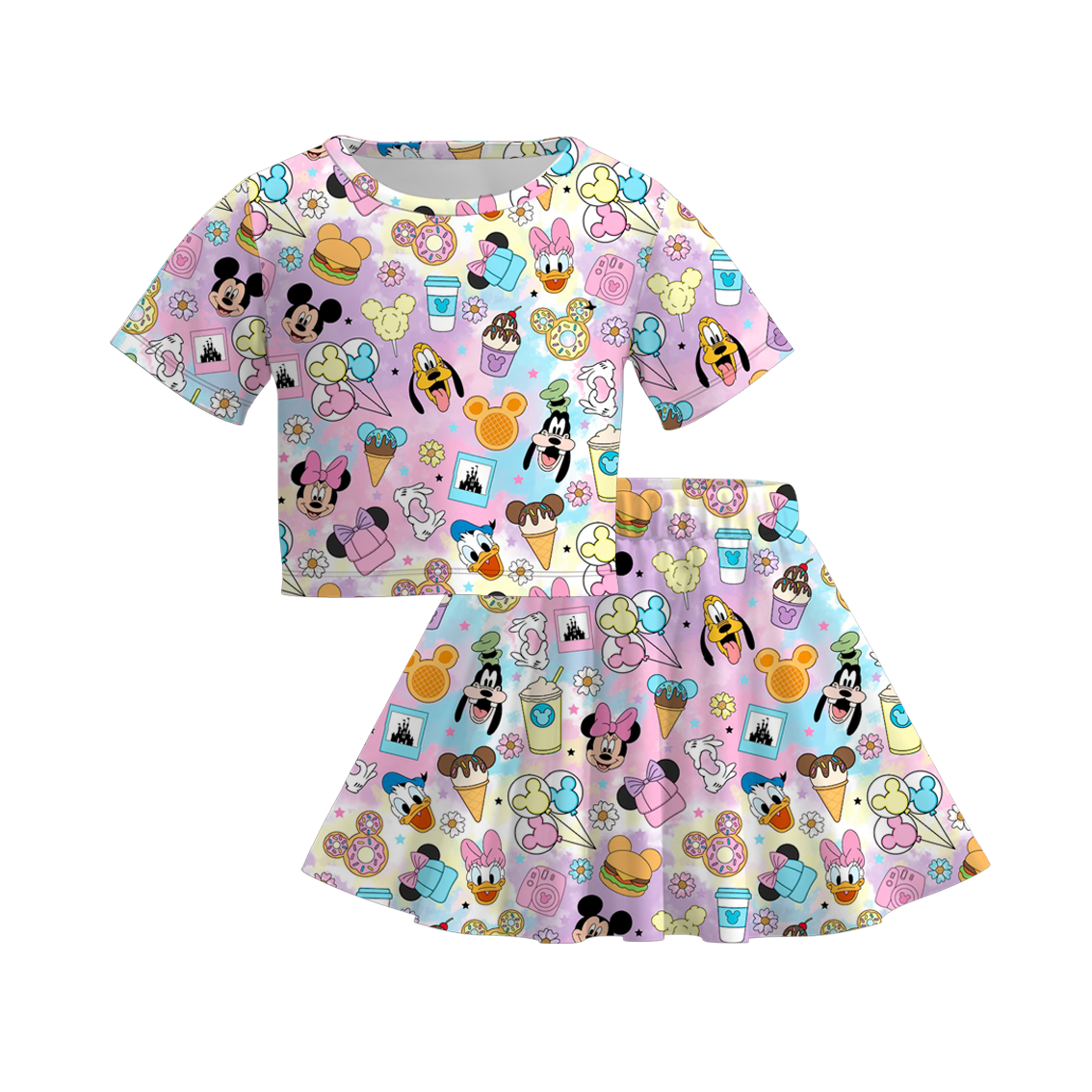 （Pre Order）Girls Cute Cartoon Character Print Skirt Set