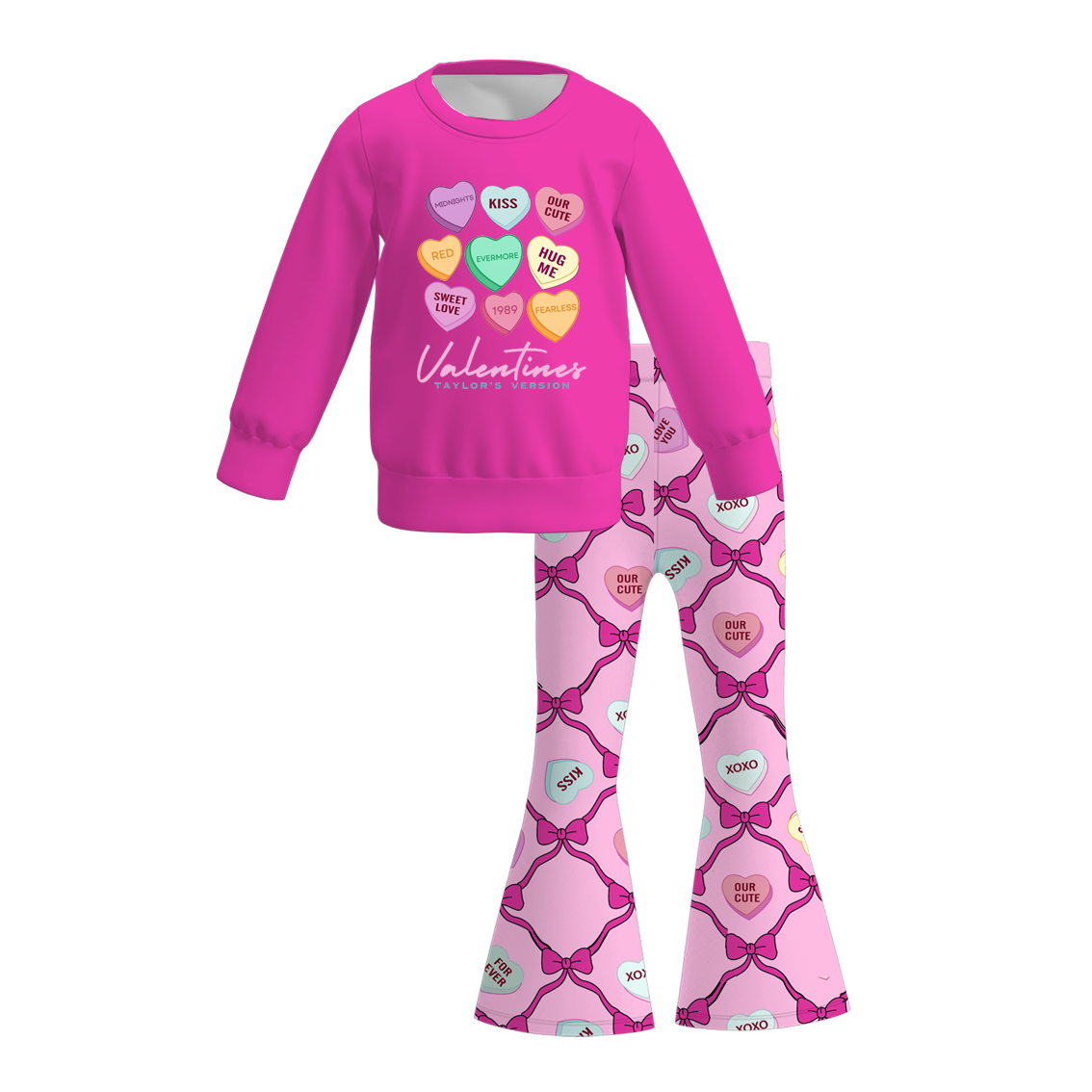 （Pre Order）Girls Valentine's Day Print Sweatshirt Bell Pants Set