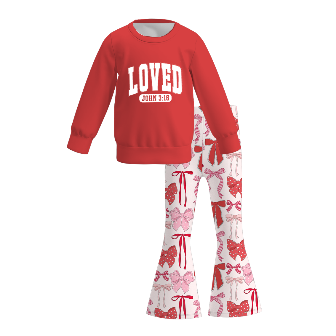 （Pre Order）Girls Valentine's Day Print Sweatshirt Bell Pants Set