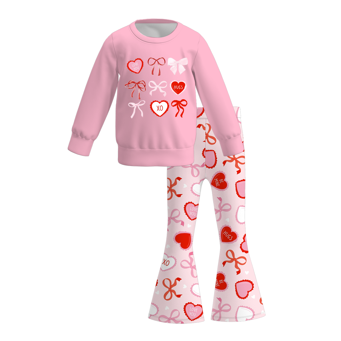 （Pre Order）Girls Valentine's Day Print Sweatshirt Bell Pants Set