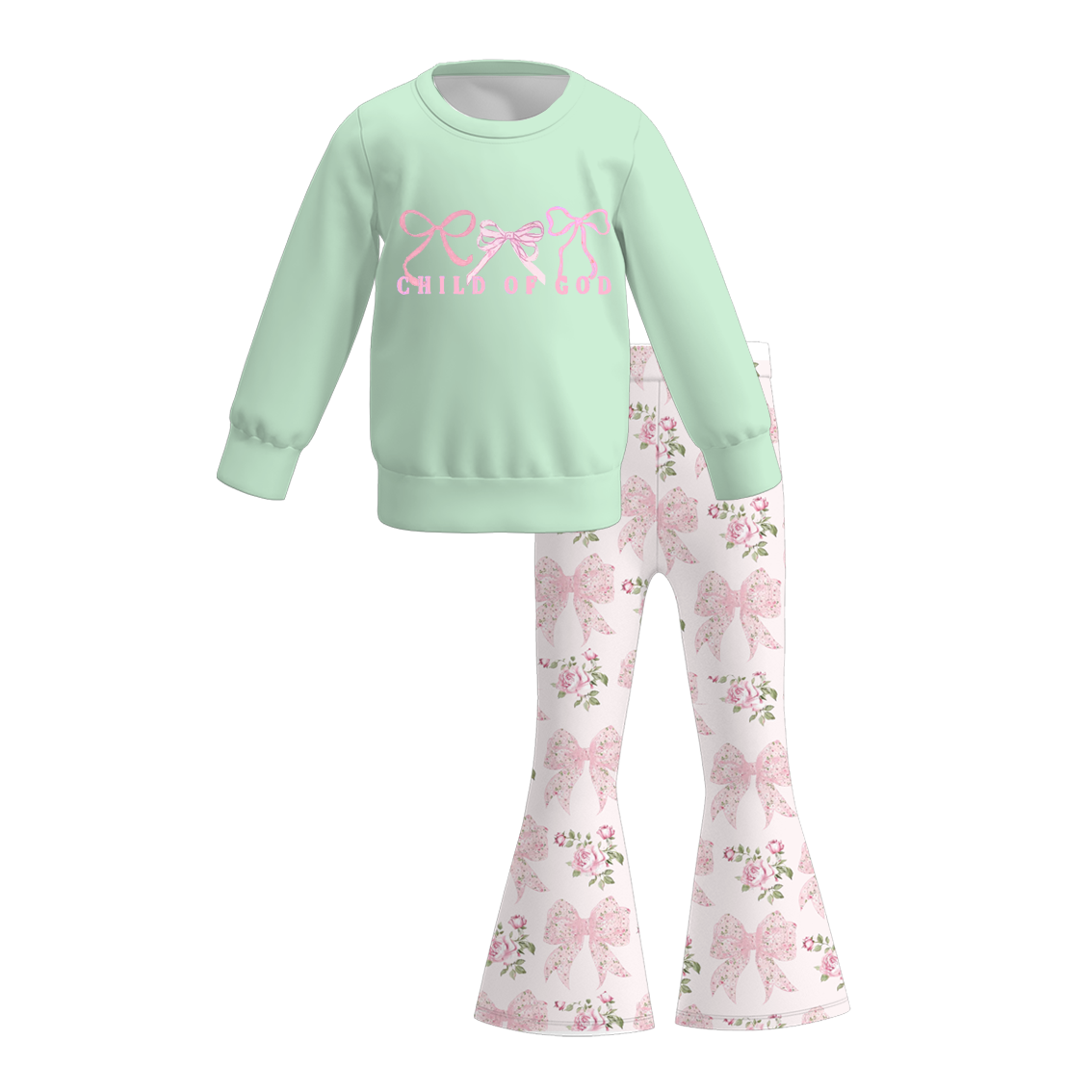 （Pre Order）Girls Valentine's Day Print Sweatshirt Bell Pants Set