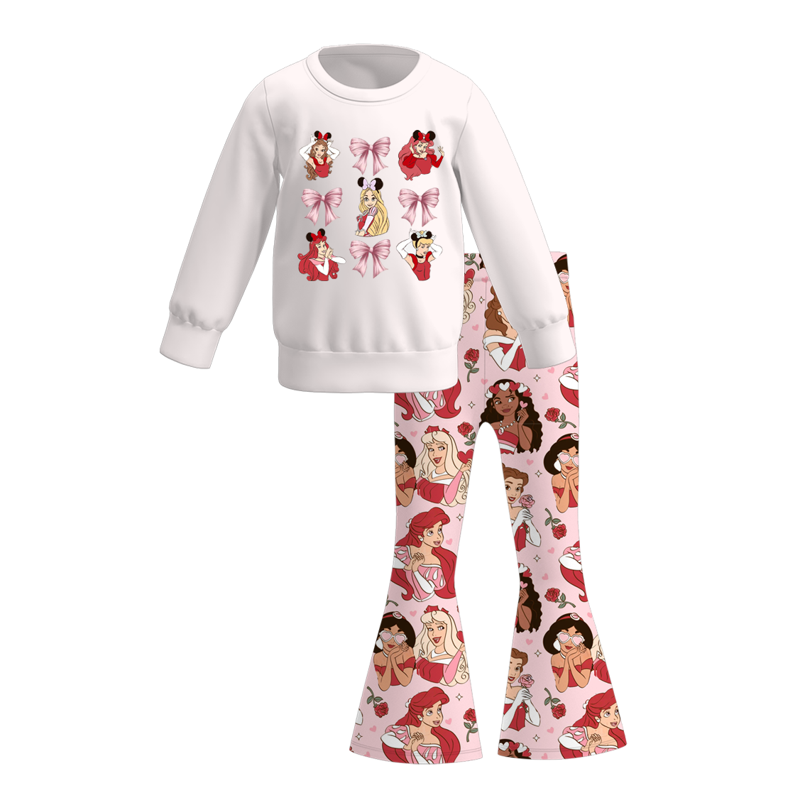 （Pre Order）Girls Valentine's Day Print Sweatshirt Bell Pants Set