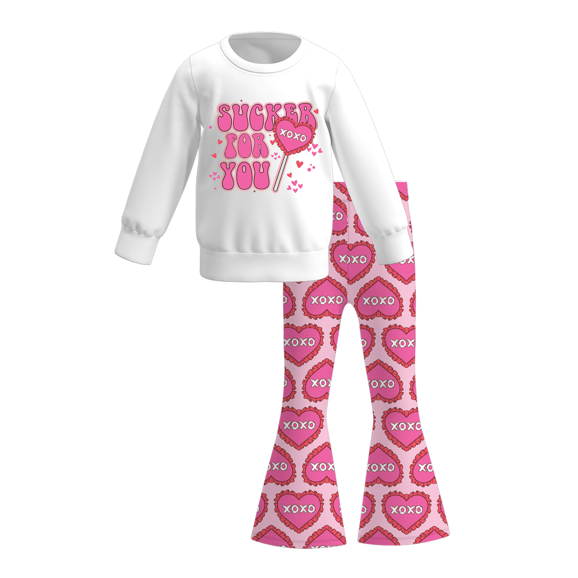 （Pre Order）Girls Valentine's Day Print Sweatshirt Bell Pants Set