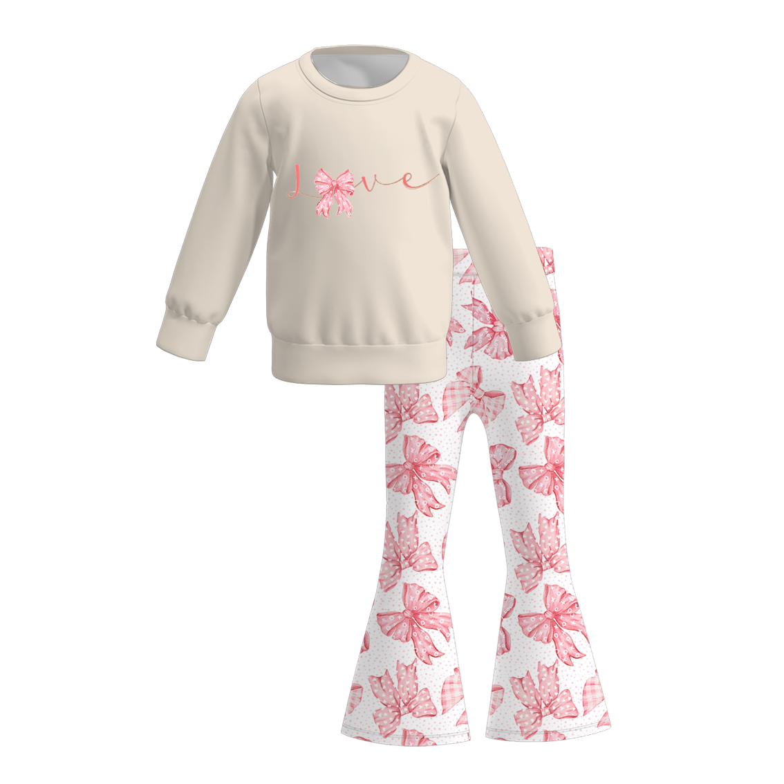 （Pre Order）Girls Valentine's Day Print Sweatshirt Bell Pants Set