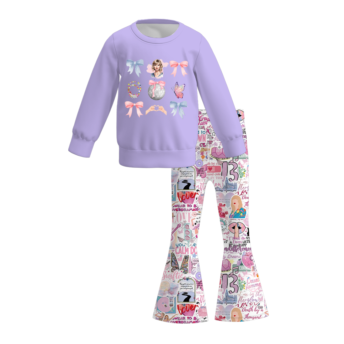 （Pre Order）Girls TS Print Sweatshirt Bell Pants Set