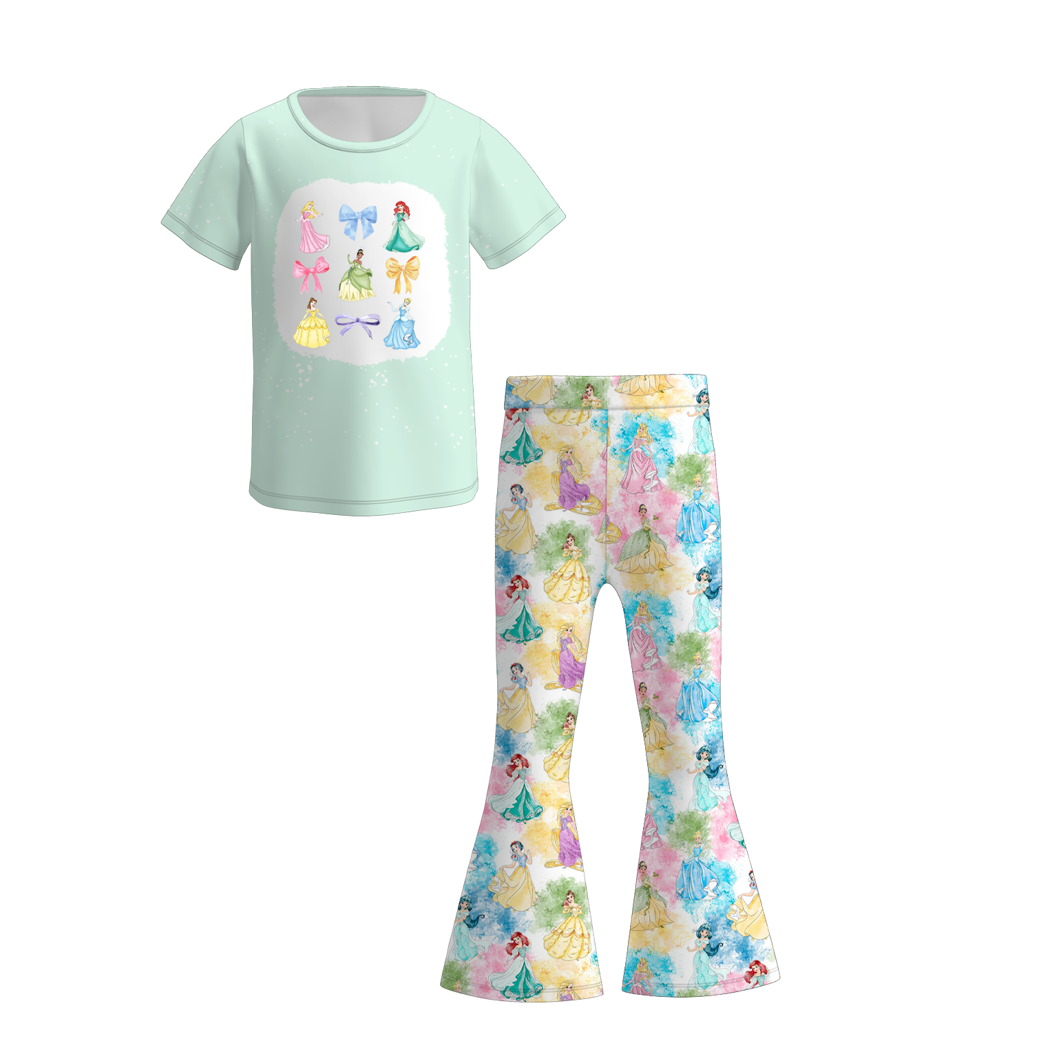 （Pre Order）Girls Spring and Summer Princess Print Outfit Set