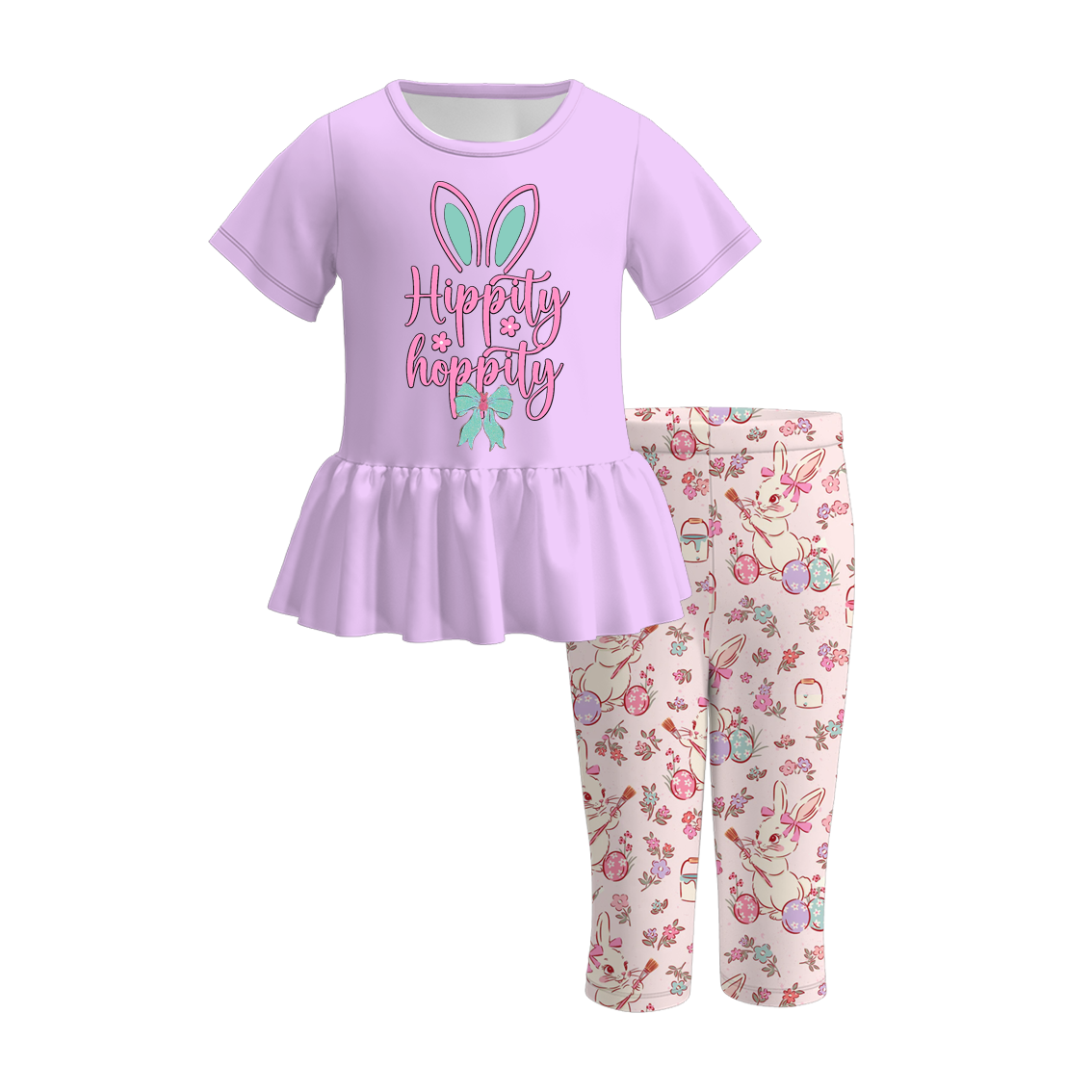 （Pre Order）Girls Easter Bunny Print Capris Set